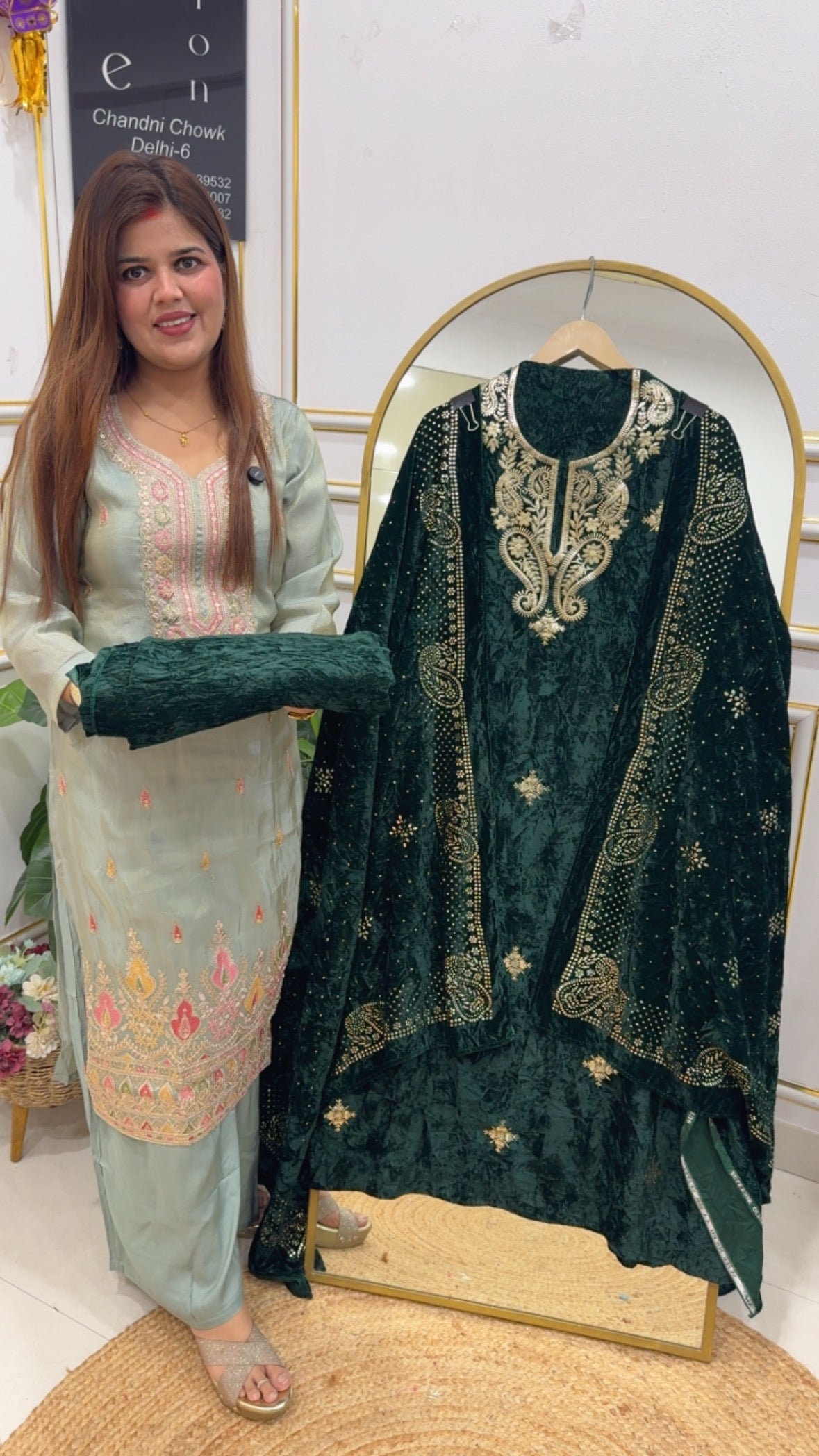 Partywear wear velvet suit material premium detailing of hand peeta  Doris work all over shirt material along with luxury Mukesh work dupatta with premium pure quality velvet bottom GF771