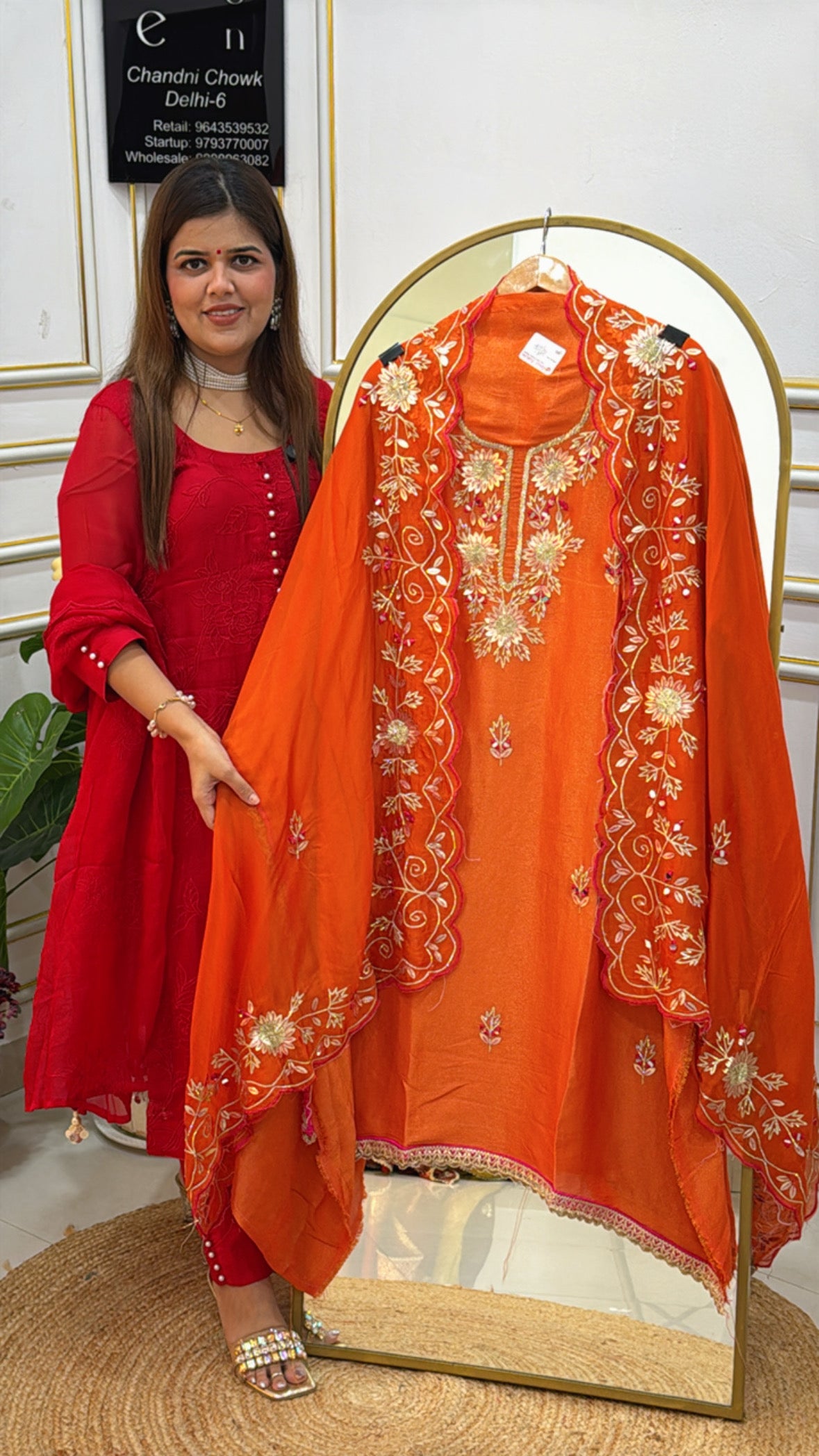 Festival Special Shimmer Silk Suit with Leather Patch &amp; Gota Detailing on Shirt and Dupatta GF 544