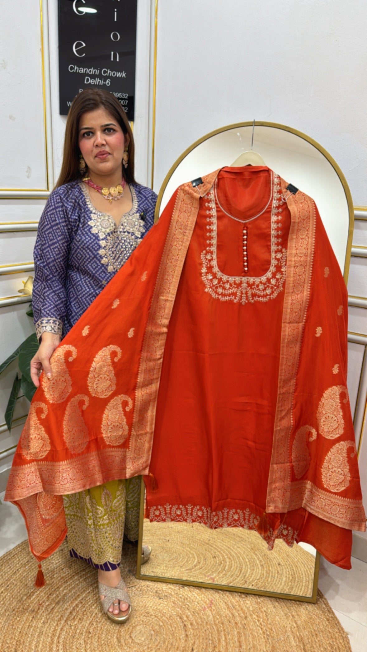 Festival special pure silk designer neck with weaved banarasi dupatta GF 644