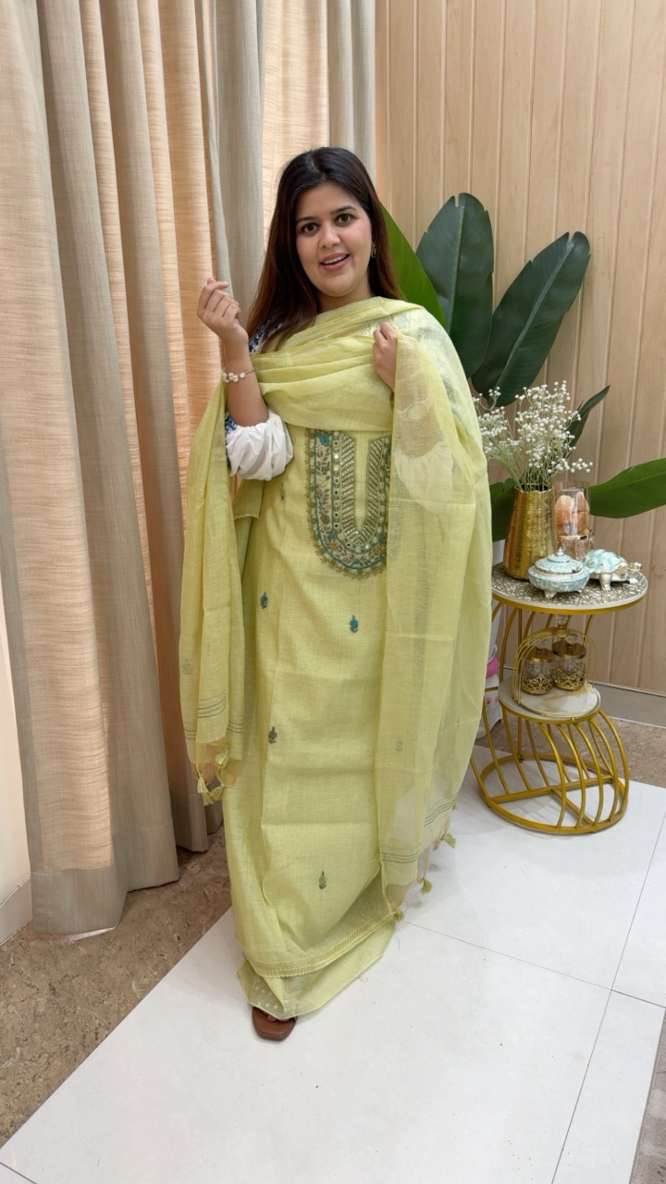 Kantha hand embroidery elegance premium and pure jamdhani Lenin suit material along with beautiful jamdhani dupatta GF1189