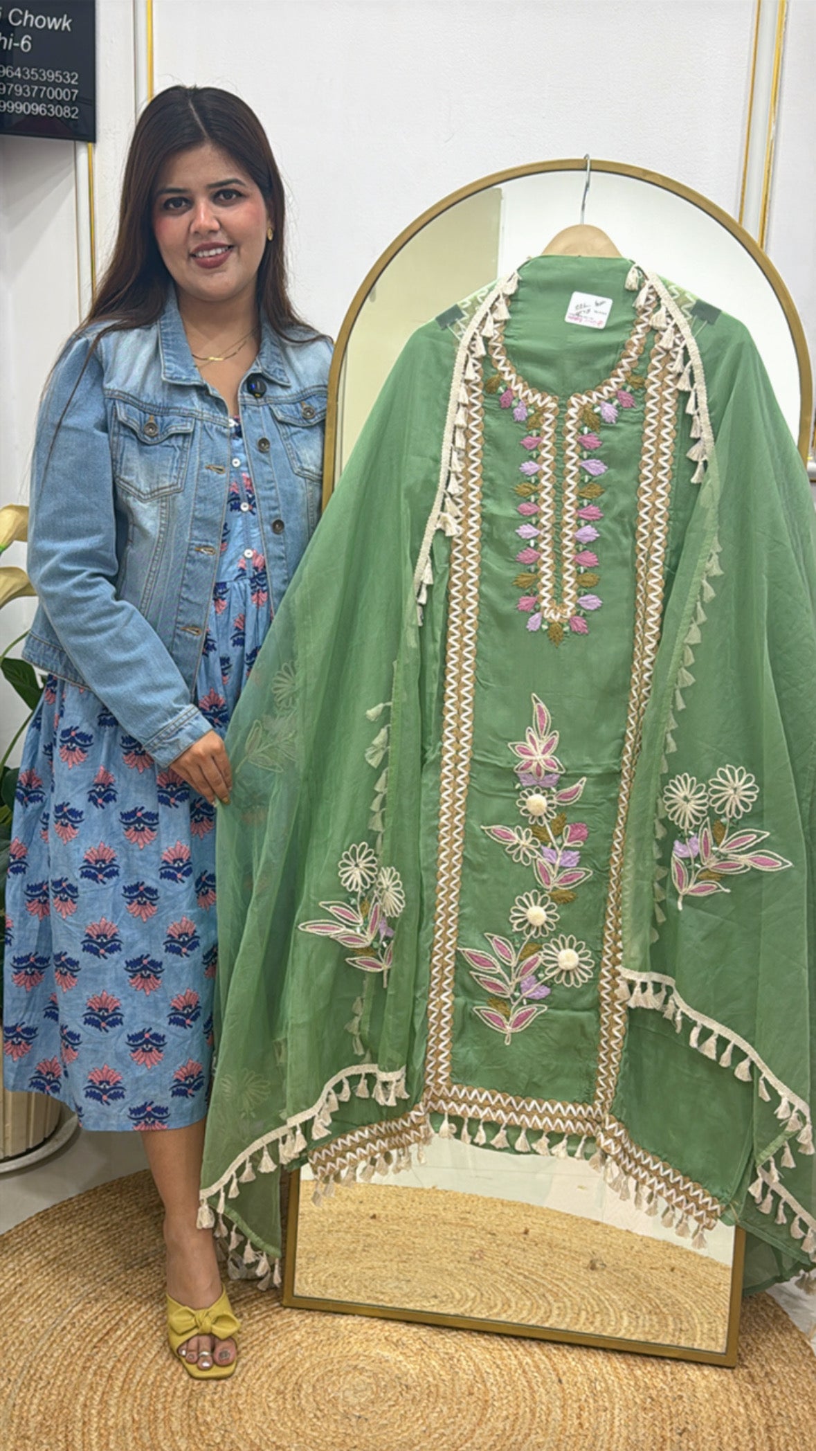 Premium Boho-Style Organza Unstitched Suit with 3D Detailing, Mirror Work &amp; Lace Accents GF 304