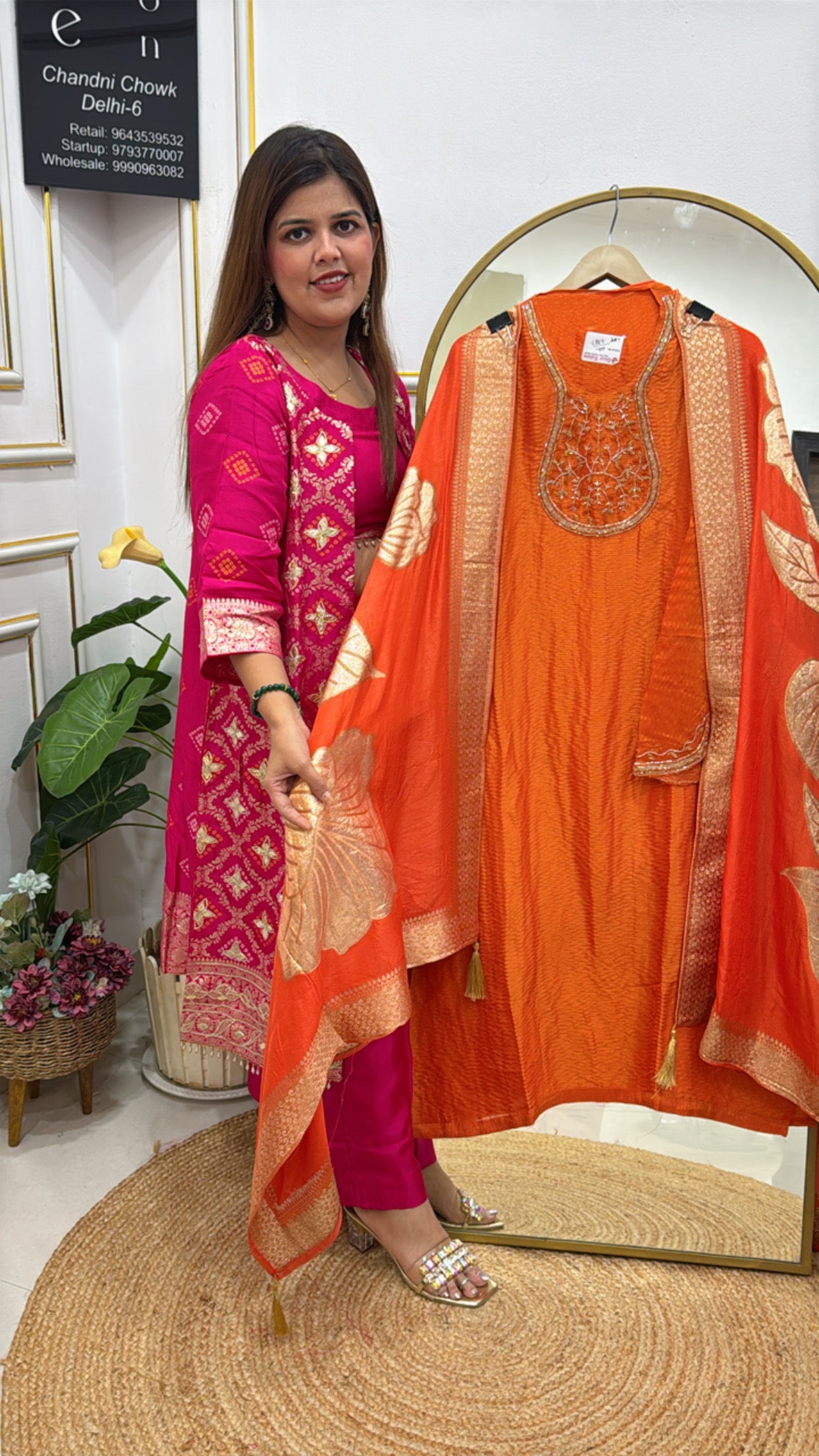 Karwa Chauth Special Pure Shimmer Silk Suit with Handwork Neck Heavy Kanjivaram Banarasi Dupatta GF 537