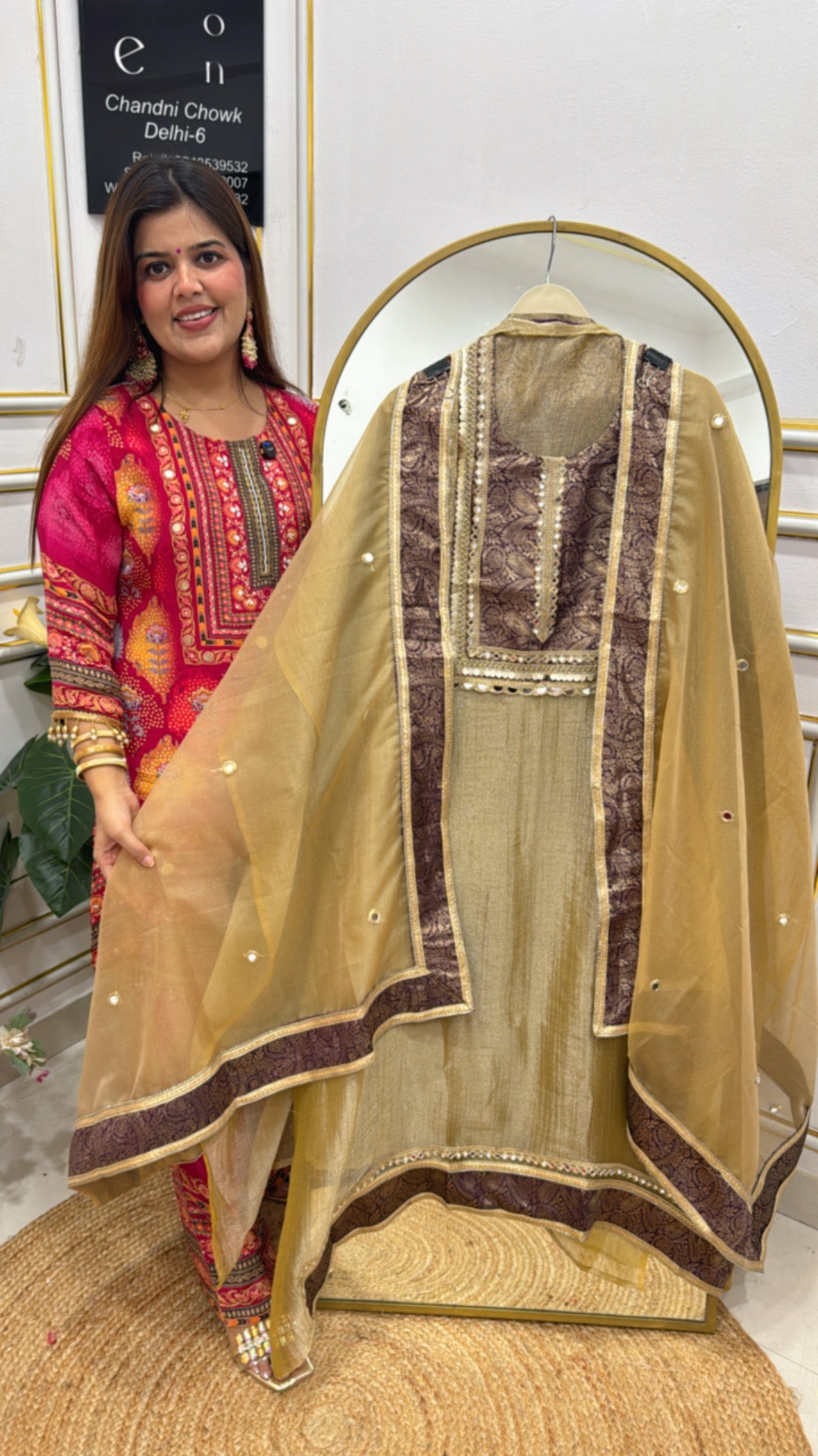 Golden beige latest tissue tusser silk creation with premium brocket bottom material GF636