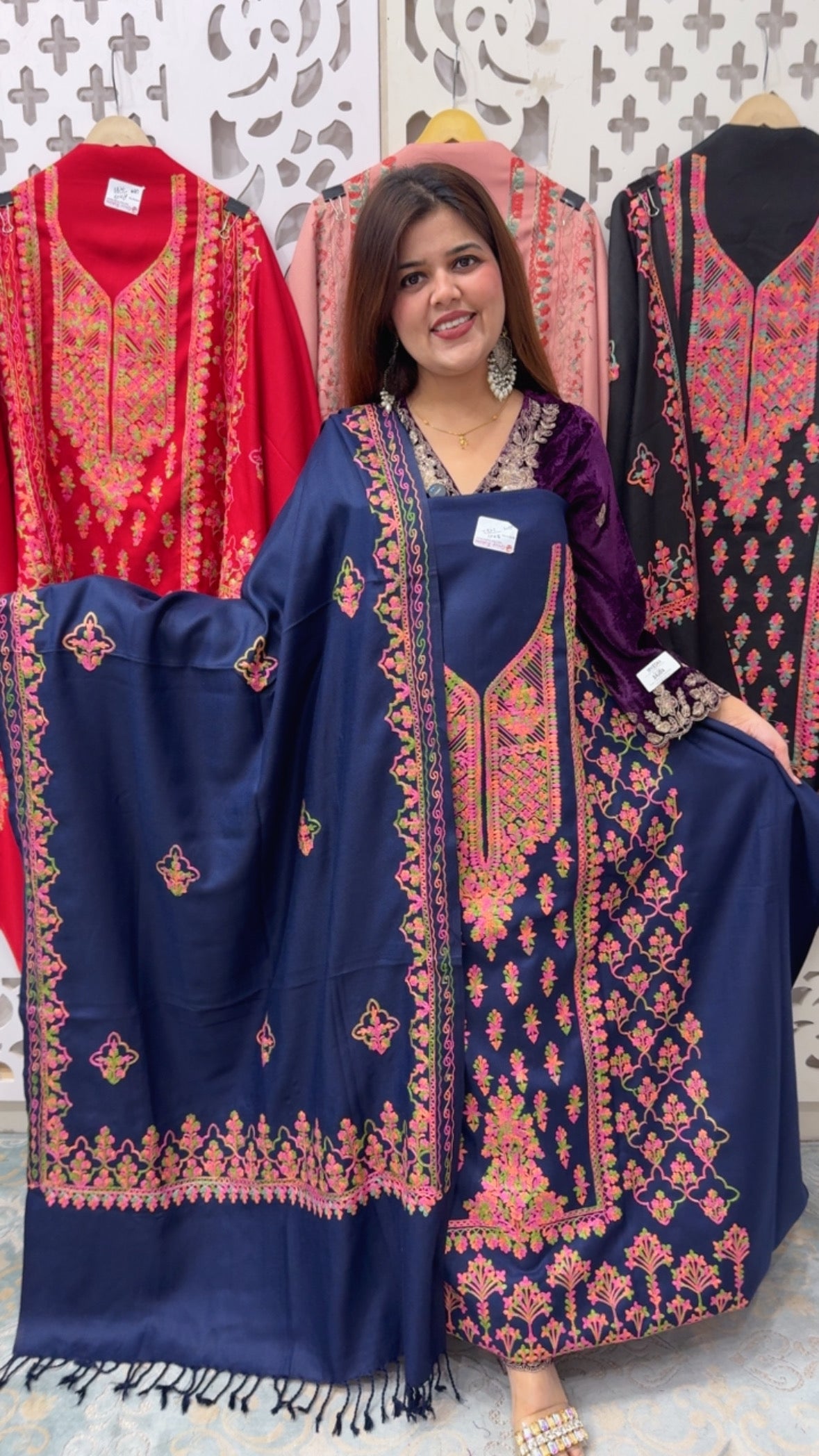 Super elegant and pure full embroidery Kashmir pashmina suit with full embroidery Kashmiri pashmina shawls and embroidered pashmina bottom GF837