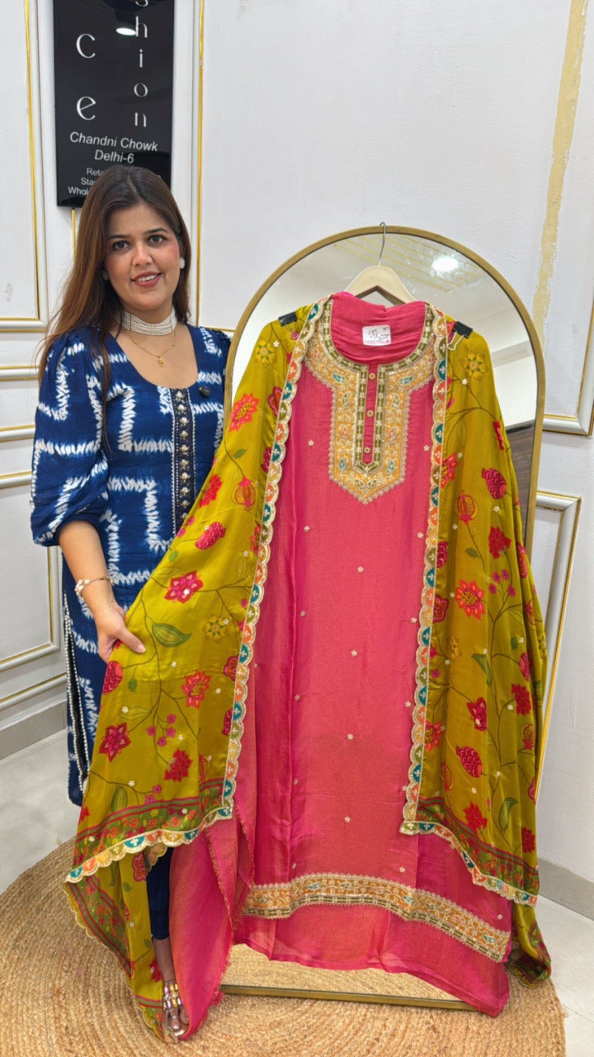 Royal designer pure silk suit material along with pure gajji silk kalamkari printed dupatta GF574