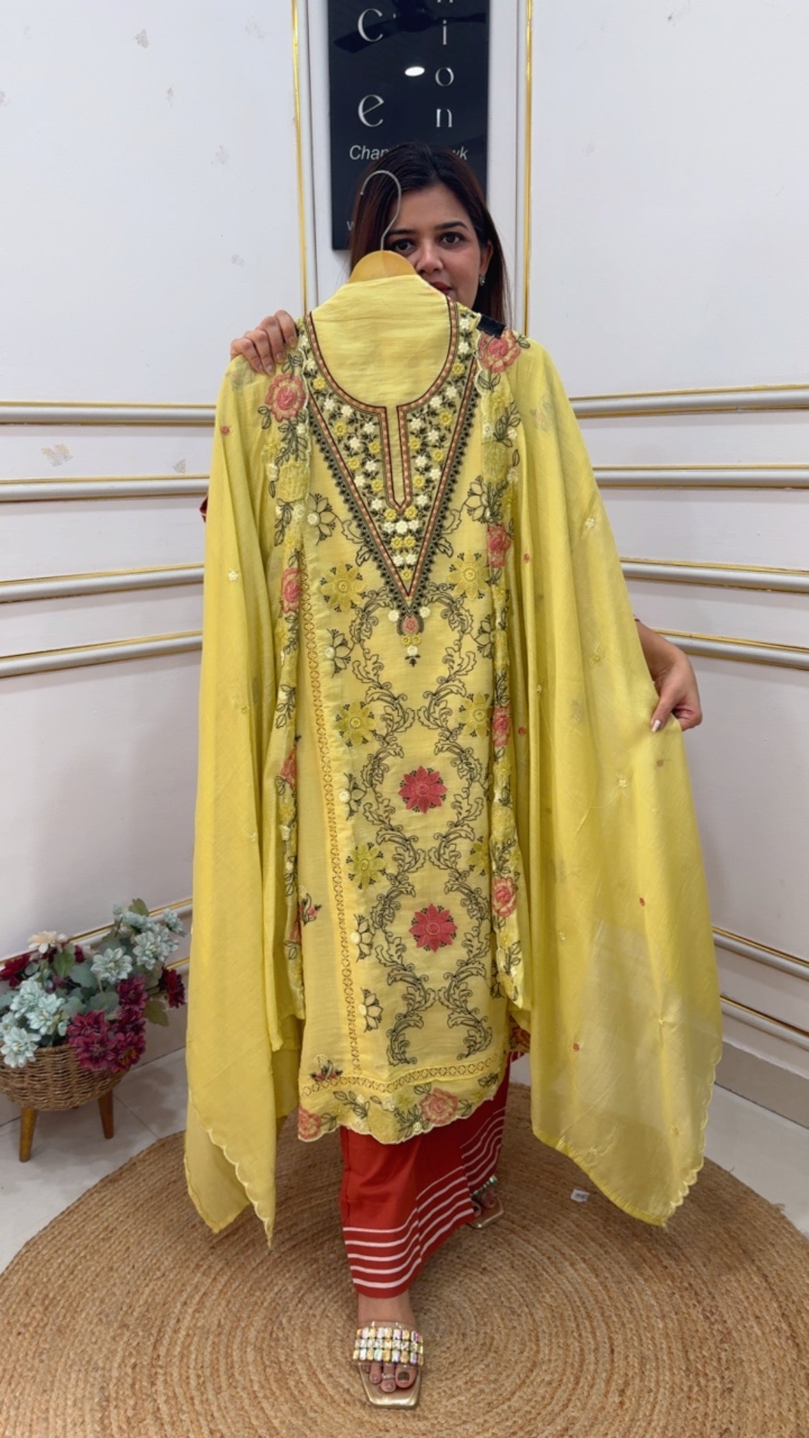 Pure premium Mul cotton fully embroidered suit material along with class scalped Mul Mul dupatta GF1108 LIGHT YELLOW