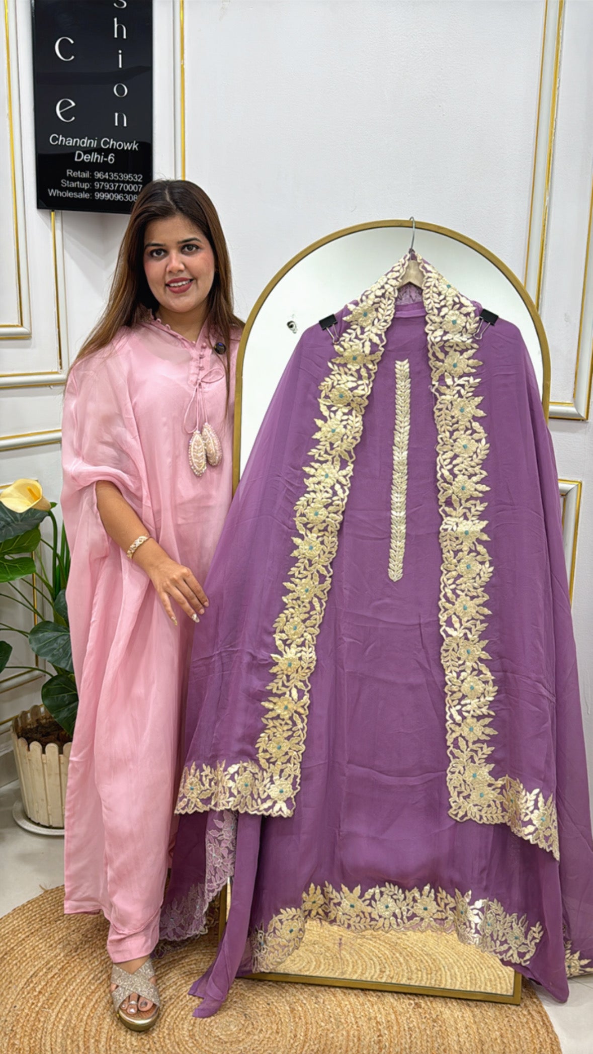 Elegant Lightweight Organza Suit with Appliqué Work GF 333