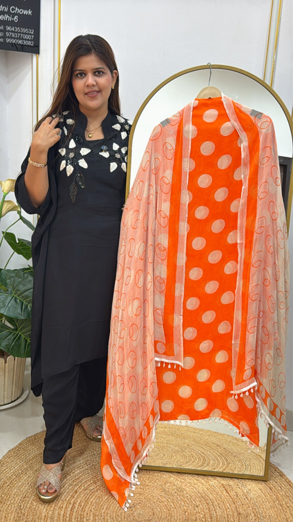 Burberry Raw Silk Unstitched Suit with Polka Style &amp; Chiffon Dupatta GF 309