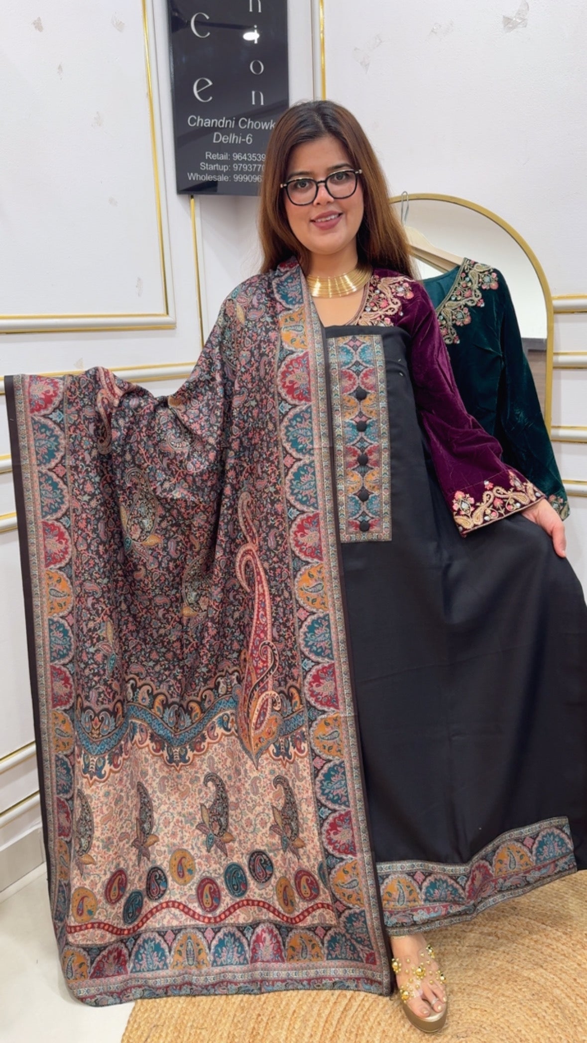 Warm pashmina beautiful pure pashmina suit material with kani printed pashmina shawls and pashmina bottom GF886