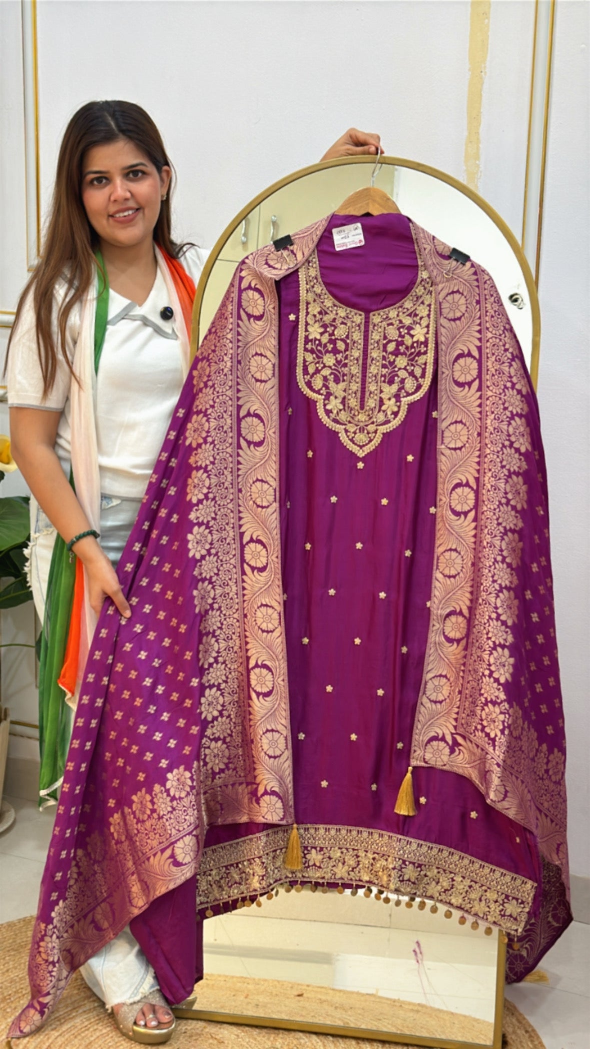 festival special pure silk hand zardozi work on shirt along with weaved banarasi dupatta GF 474