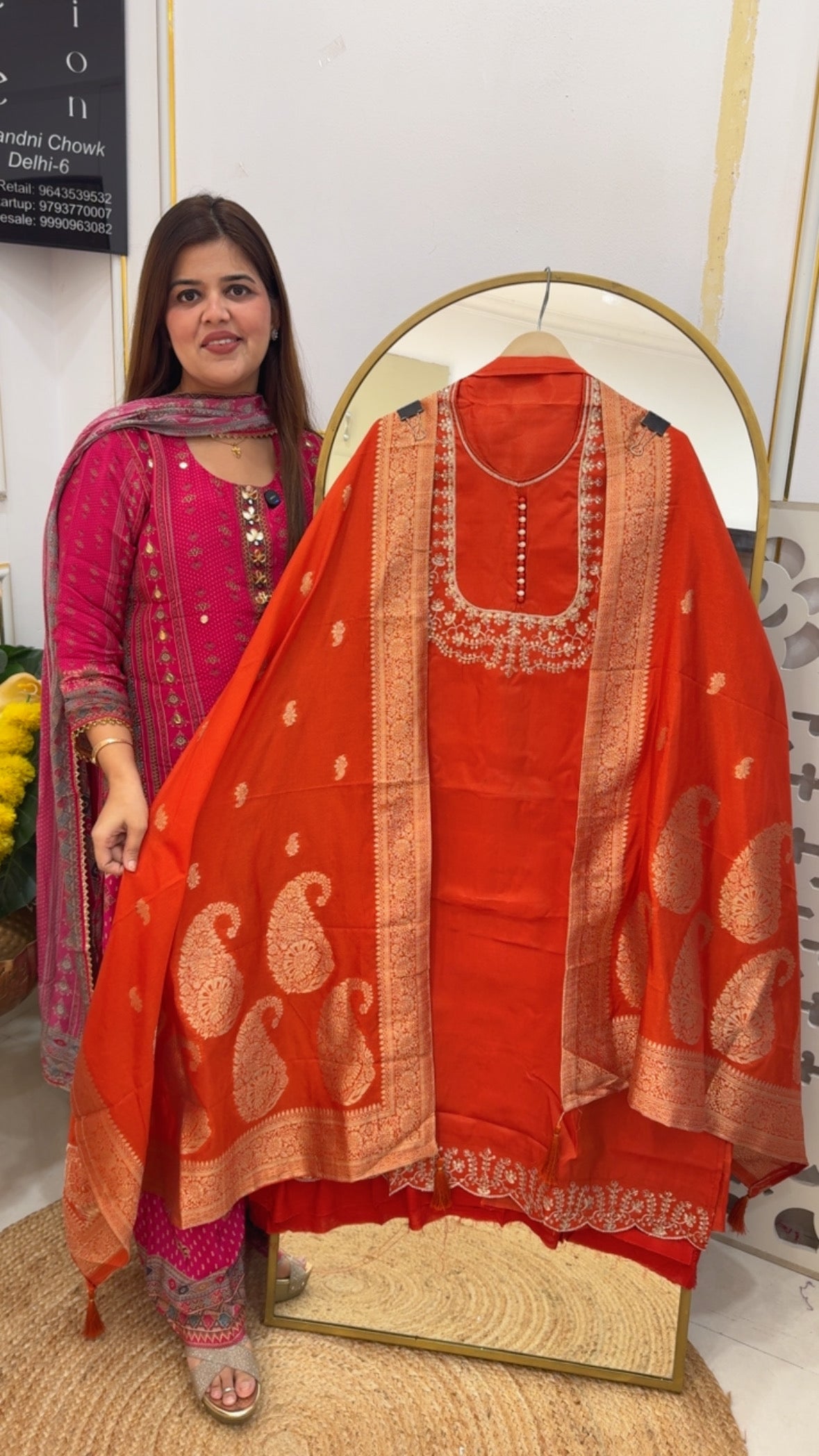 Wedding and partywear special soft silk suit material with finest neckwork detailing along with weaved banarasi dupatta GF716