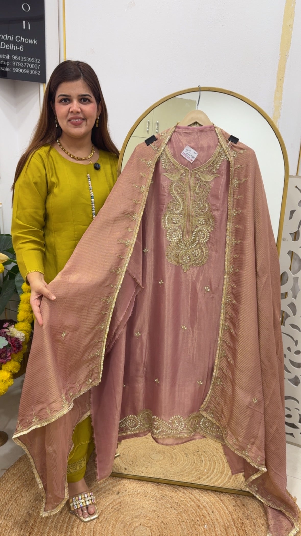 Modern Elegance premium pure shimmer tissue silk with royal handwork detailing along with premium quality dupatta GF709