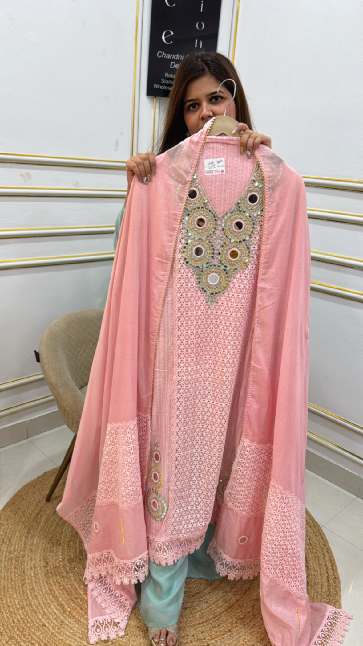 Pastel Mul Mul Unstitched Suit with Karachi Panel &amp; Real Mirror Work GF 272