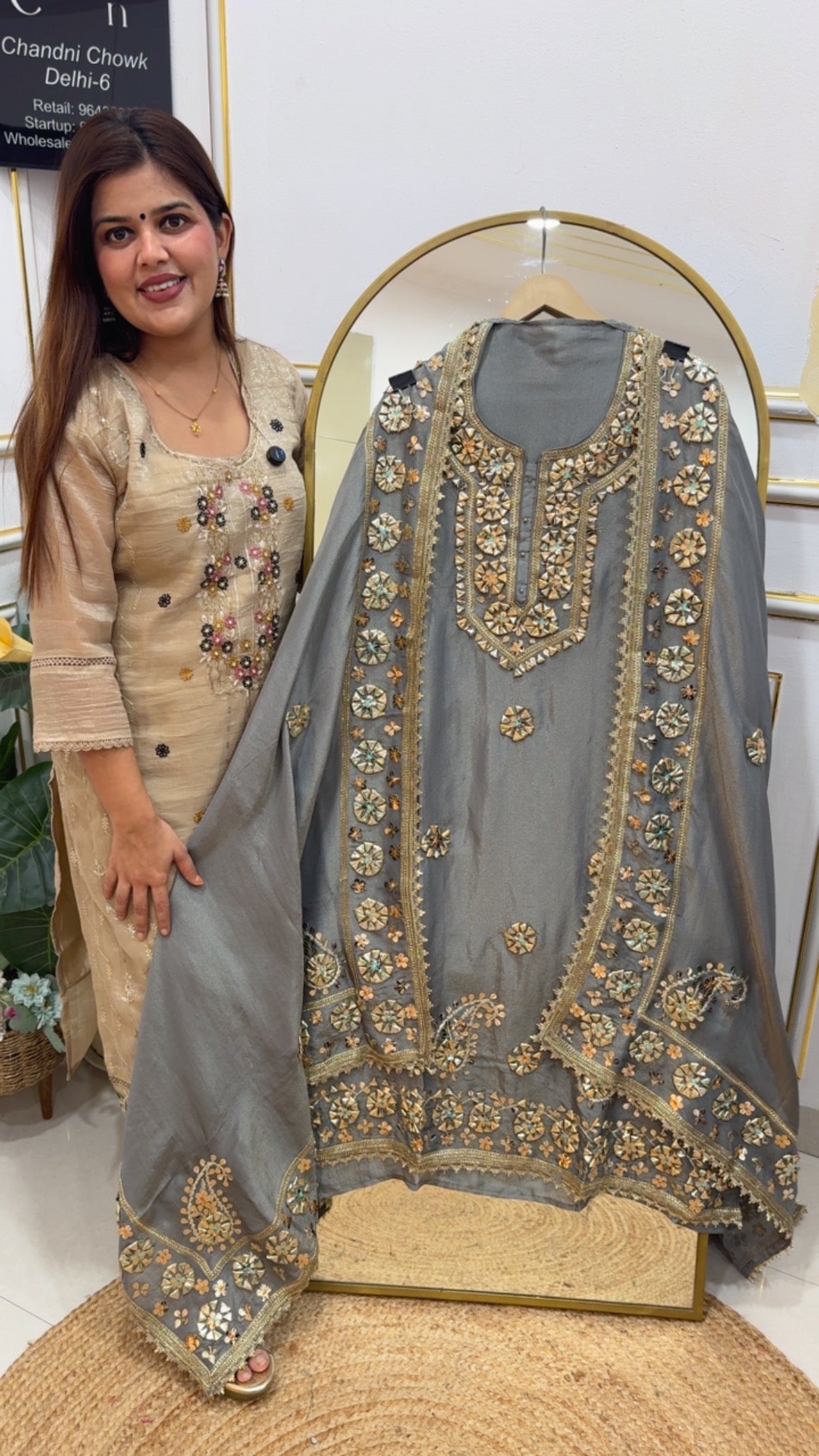 Wedding special partywear full Gota work pure shimmer silk suit material with full length Chanderi heavy full Gota work duaptta GF767