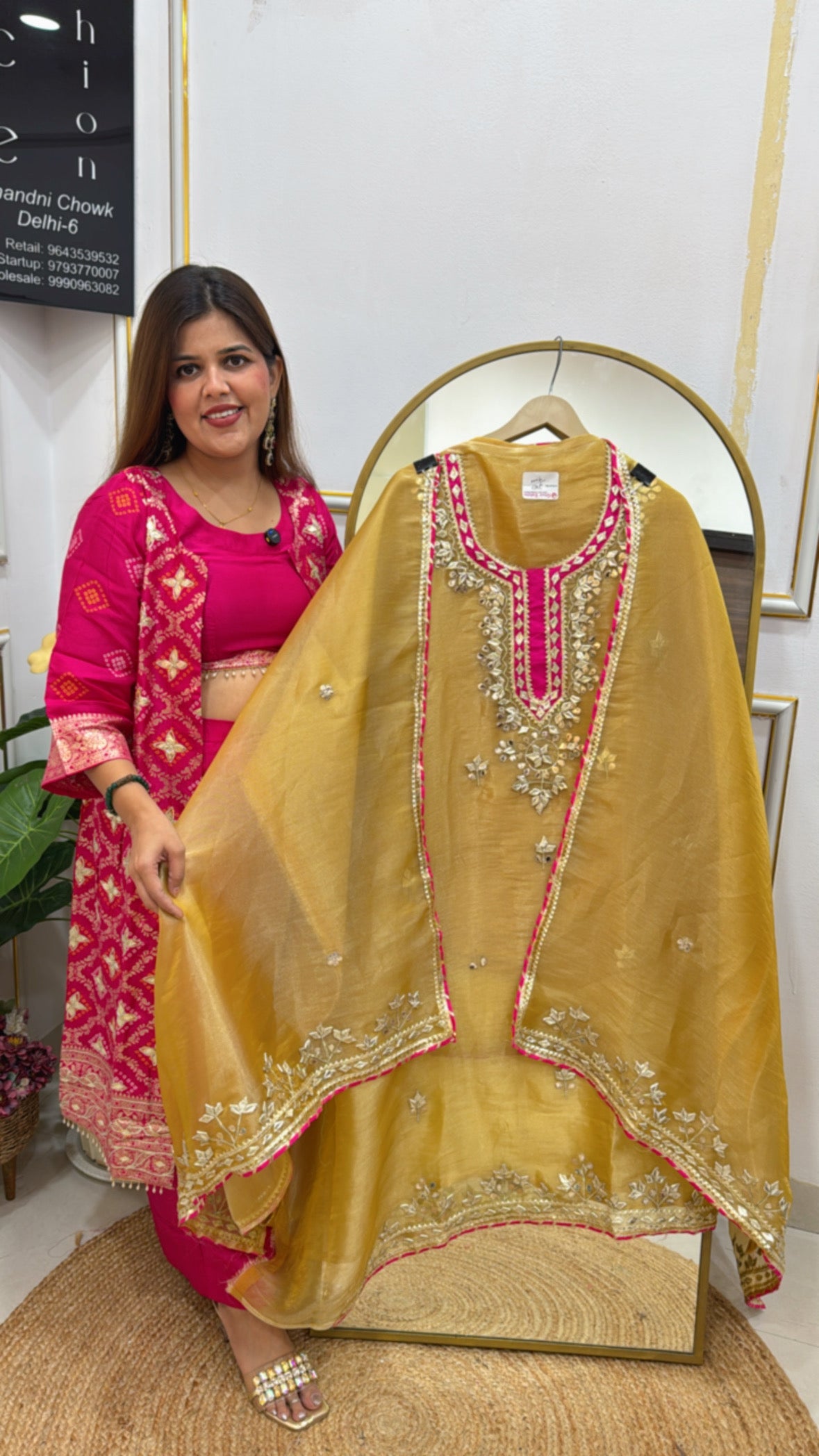 Trending partywear pure gota work tissue shimmer silk suit material along with tissue silk dupatta with all over gota work GF 533