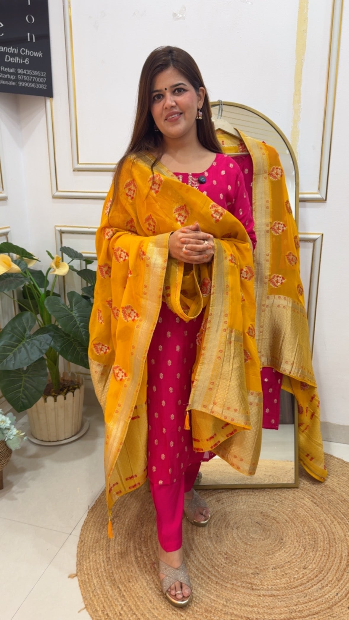 Ready to wear partywear pure organza silk full weaved suit with meenakari weaved contrasting organza silk full length dupatta GF 754