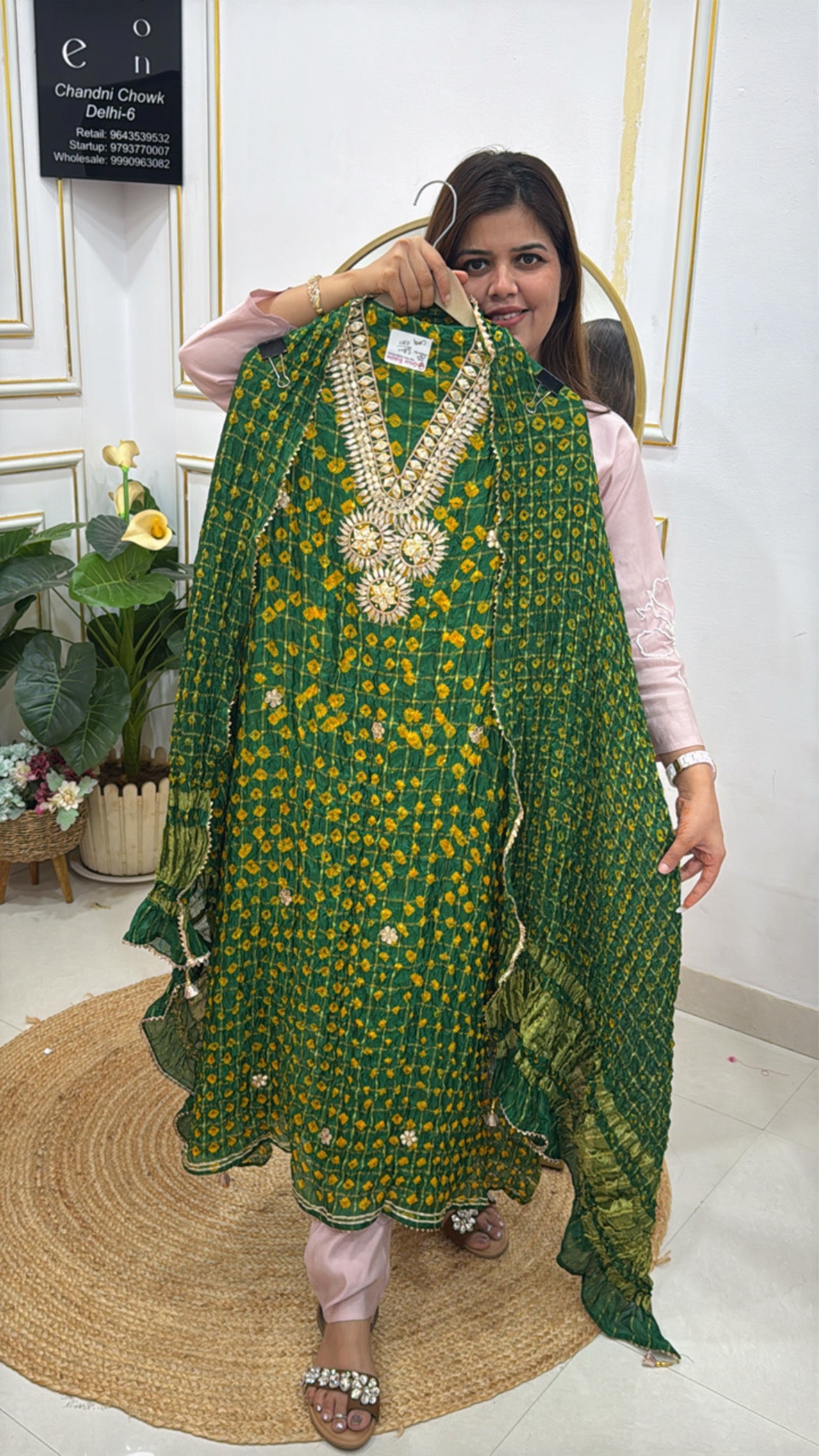 pure crushed bandhej creation with manual hand gota work shirt material with crushed bandhani dupatta GF 461