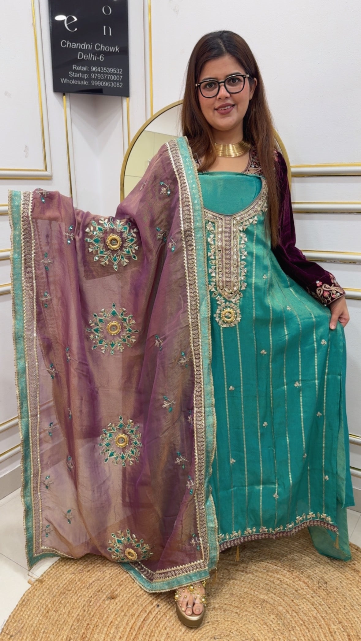 Partywear wedding style pure shimmer silk Gota Patti full work suit material with heavy designer Gota Patti dupatta in jackpot price GF884