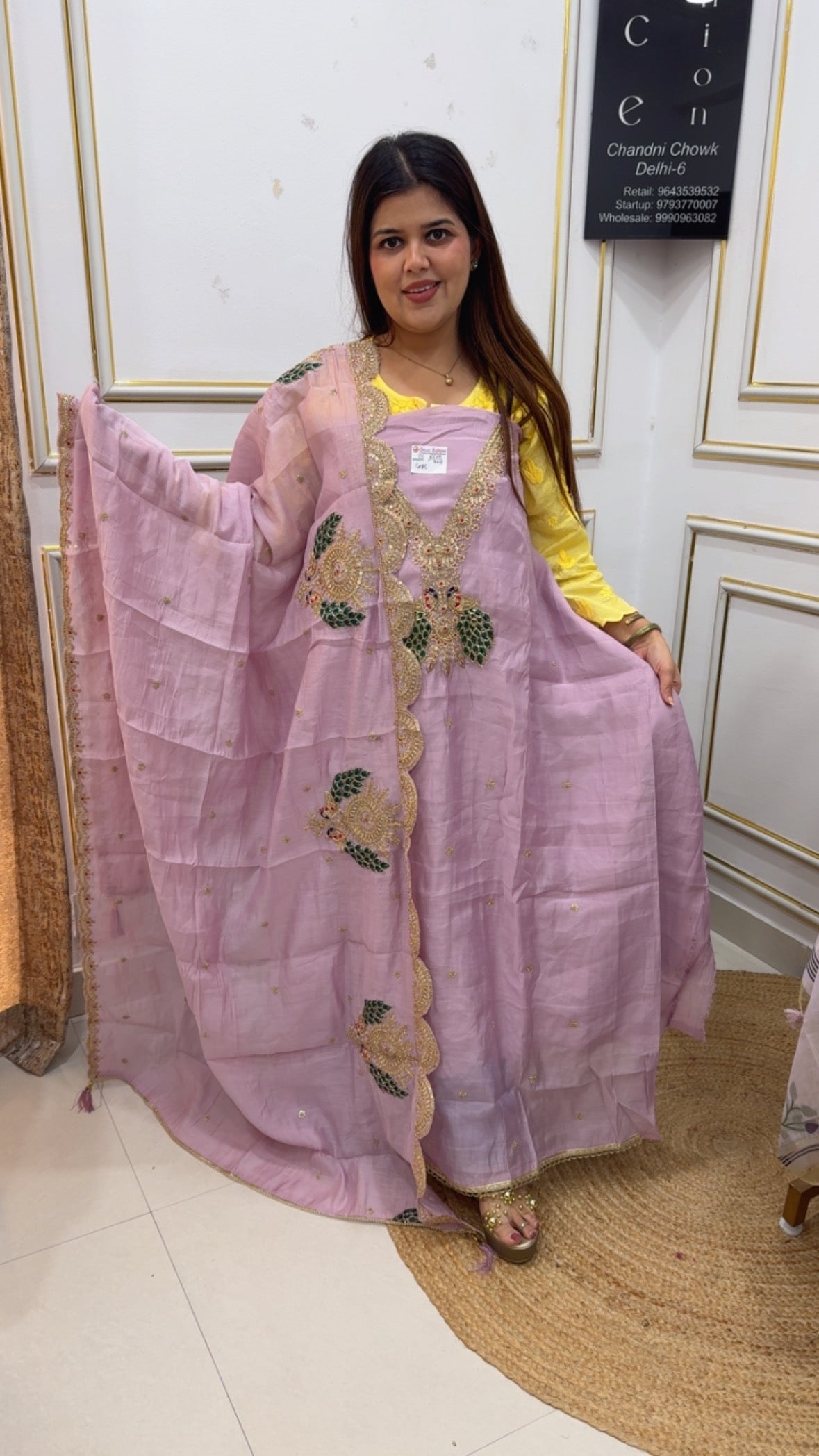 Summer and partywear exclusive cotton Moddal silk handwork detailing suit material along with premium quality handwork dupatta gf1204 Lavender