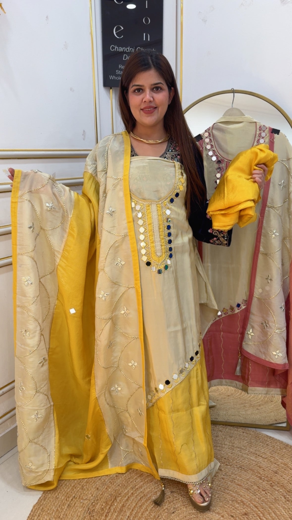 partywear special latest mirror creation pure shimmer silk material along with designer gotta kinari dupatta in jackpot price  GF876