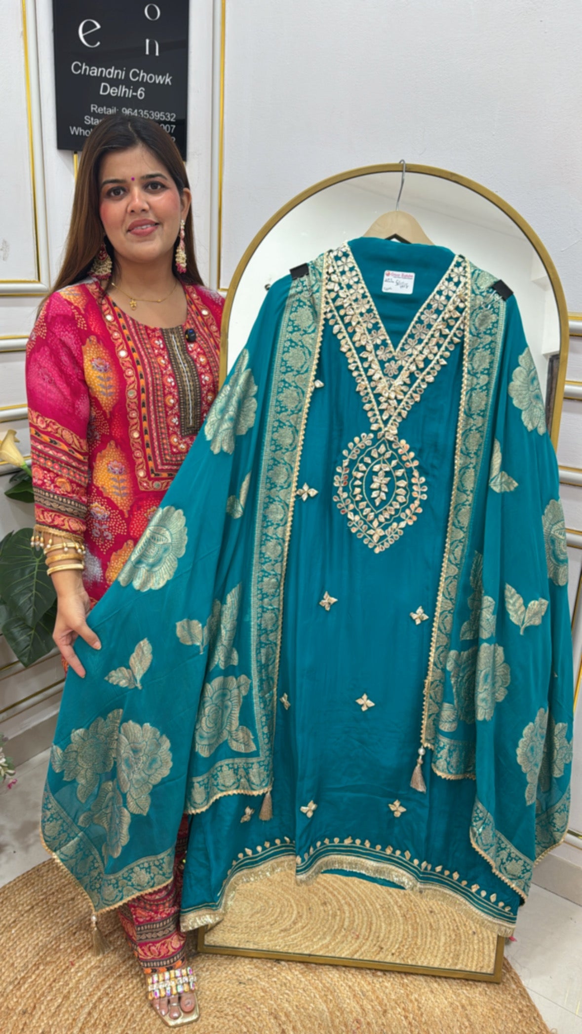 Gota patti special premium pure organza silk suit material with organza silk weaved dupatta GF639