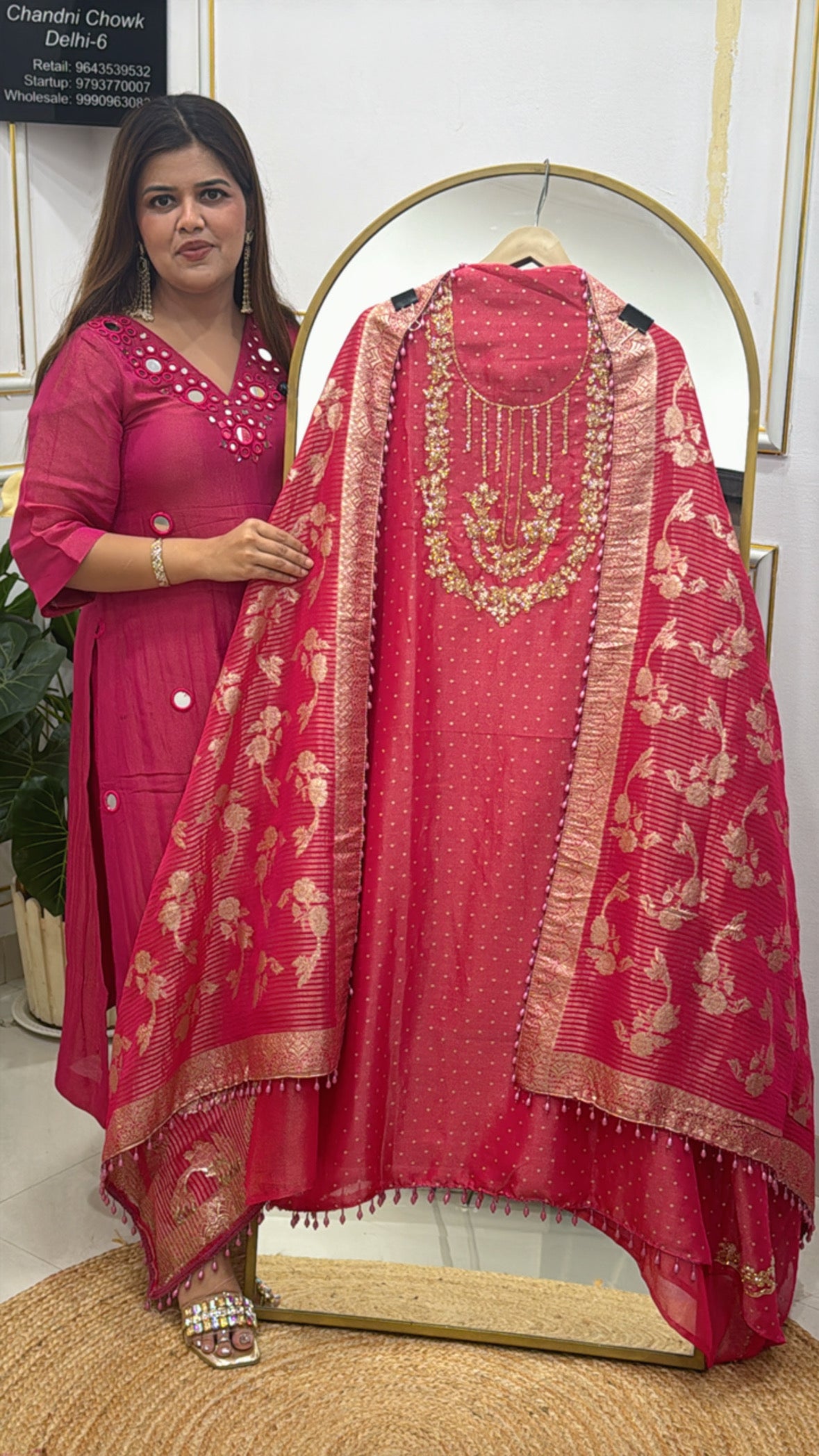 Karwa Chauth handwork special pure silk suit material along with heavy weaved banarasi silk dupatta GF489