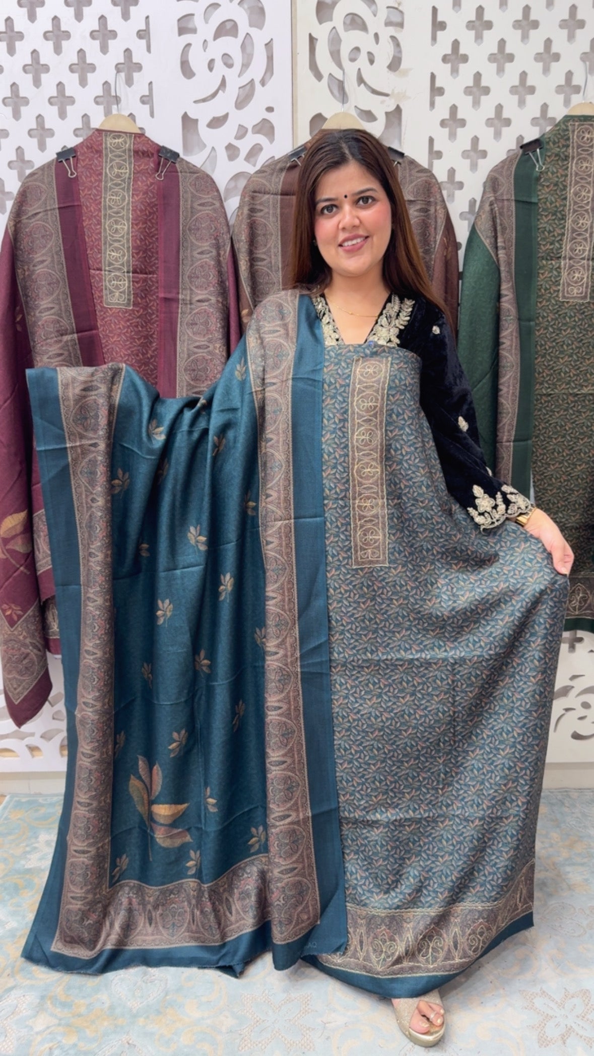 Huge demanded Kani printed pure wool pashmina suit material with beautiful printed pashmina shawls GF835