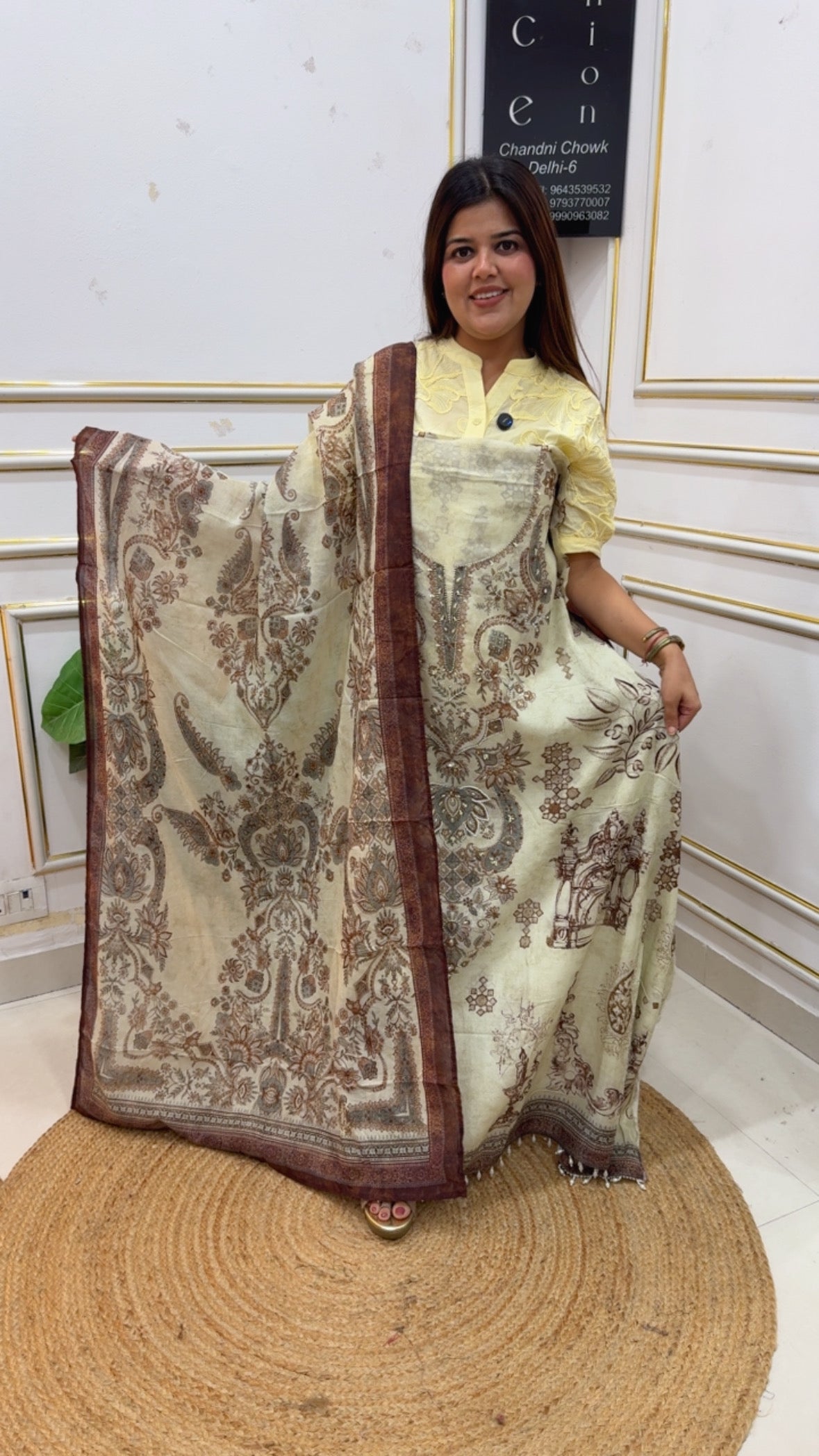 Karachi printed pure Mul cotton premium unique handwork series with premium Karachi style light weight dupatta GF1180 Brown