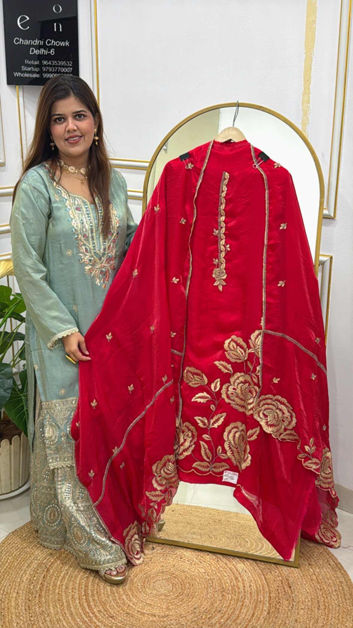 Karwa Chauth special designer pure crepe material suit material with all over golden applique work GF562