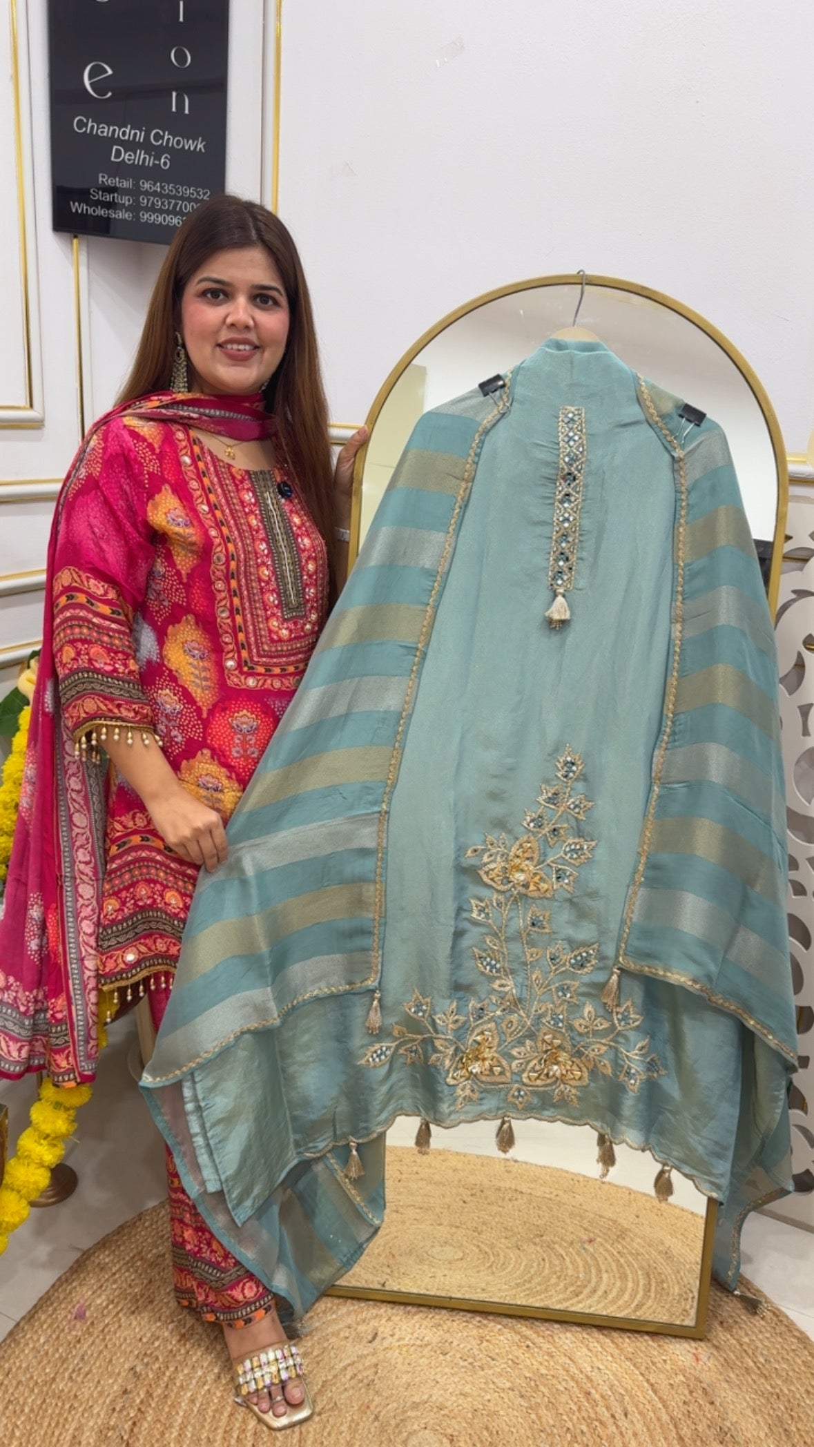 Wedding and partywear special pure shimmer silk with designer handwork suit material with designer dupatta GF 734