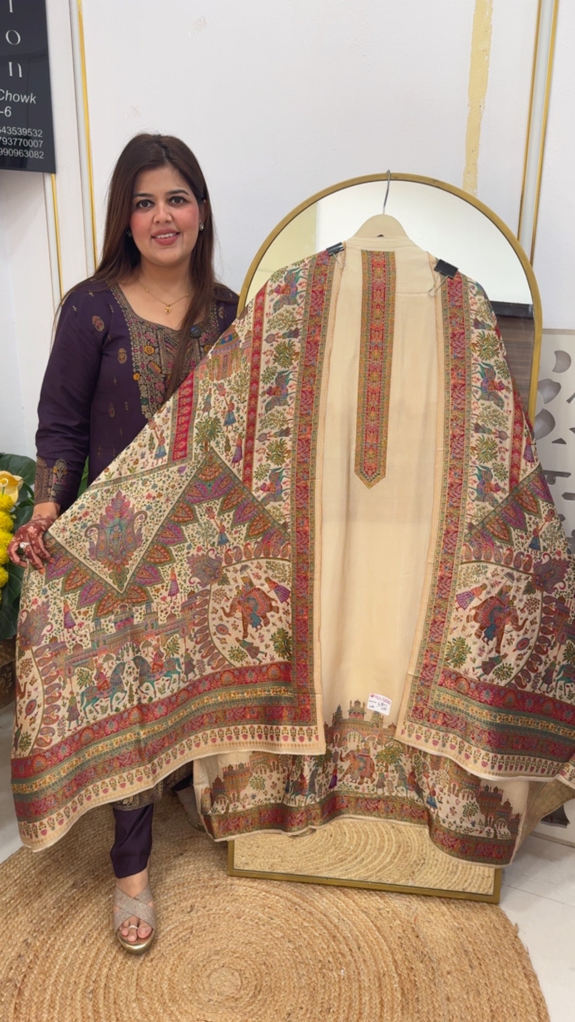 Pure Jacquard Gold Weaved Premium Suit Material with Vintage Mughlai Prints & Full Jacquard Dupatta GF 743