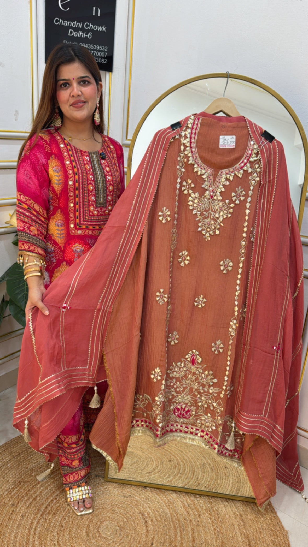 Gota patti special heavy designer premium pure gota work crushed shimmer silk suit material with designer dupatta GF642