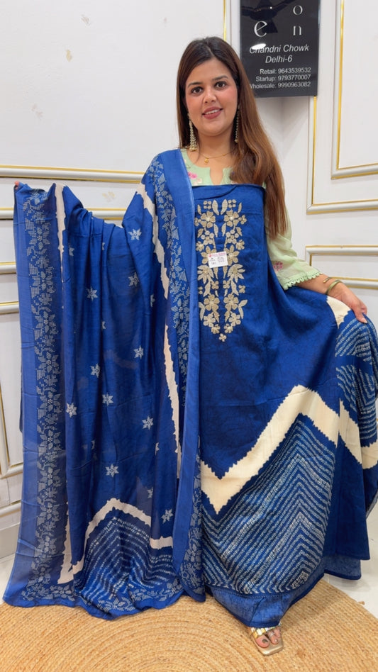 Designer printed royal and classy Mul Mul cotton suit material with Mul muslin classy printed dupatta GF1082 Dark Blue