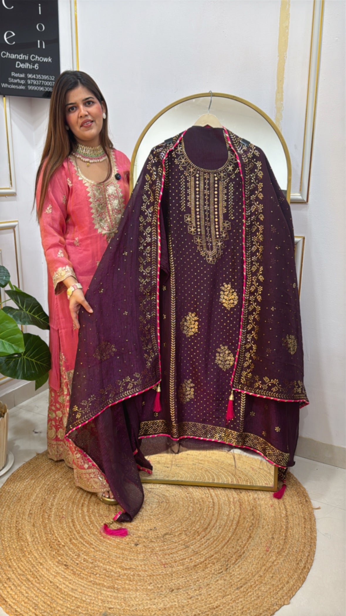 Designer and comfortable pure soft mul chanderi silk suit material with designer Mukesh work all over shirt nad dupatta GF 597