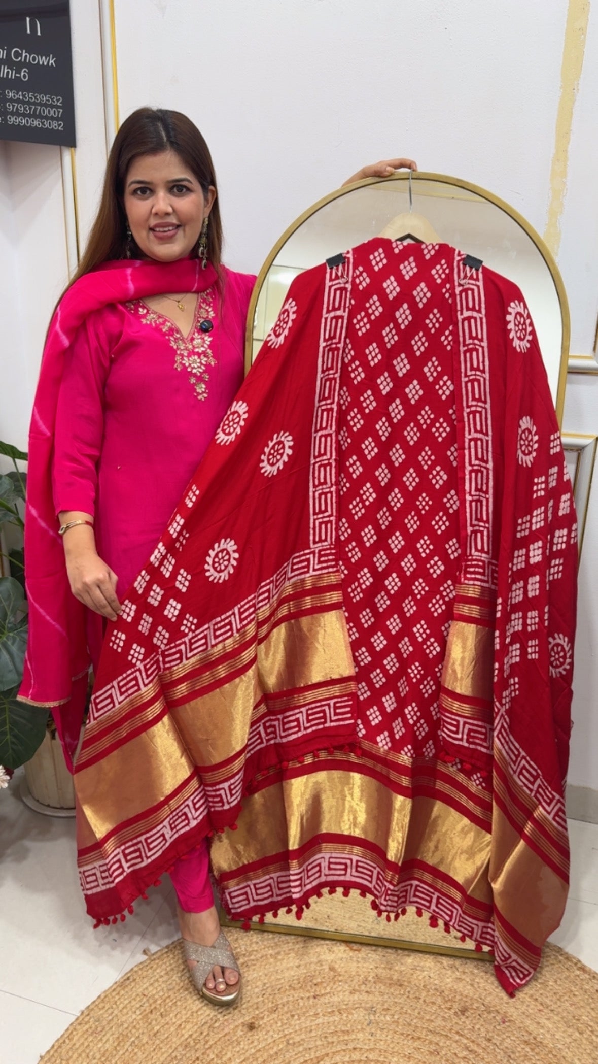 Bold and Beautiful very Graceful premium pure cotton silk full length suit materials with original batik printing along with golden weaved border all over shirt and dupatta GF792