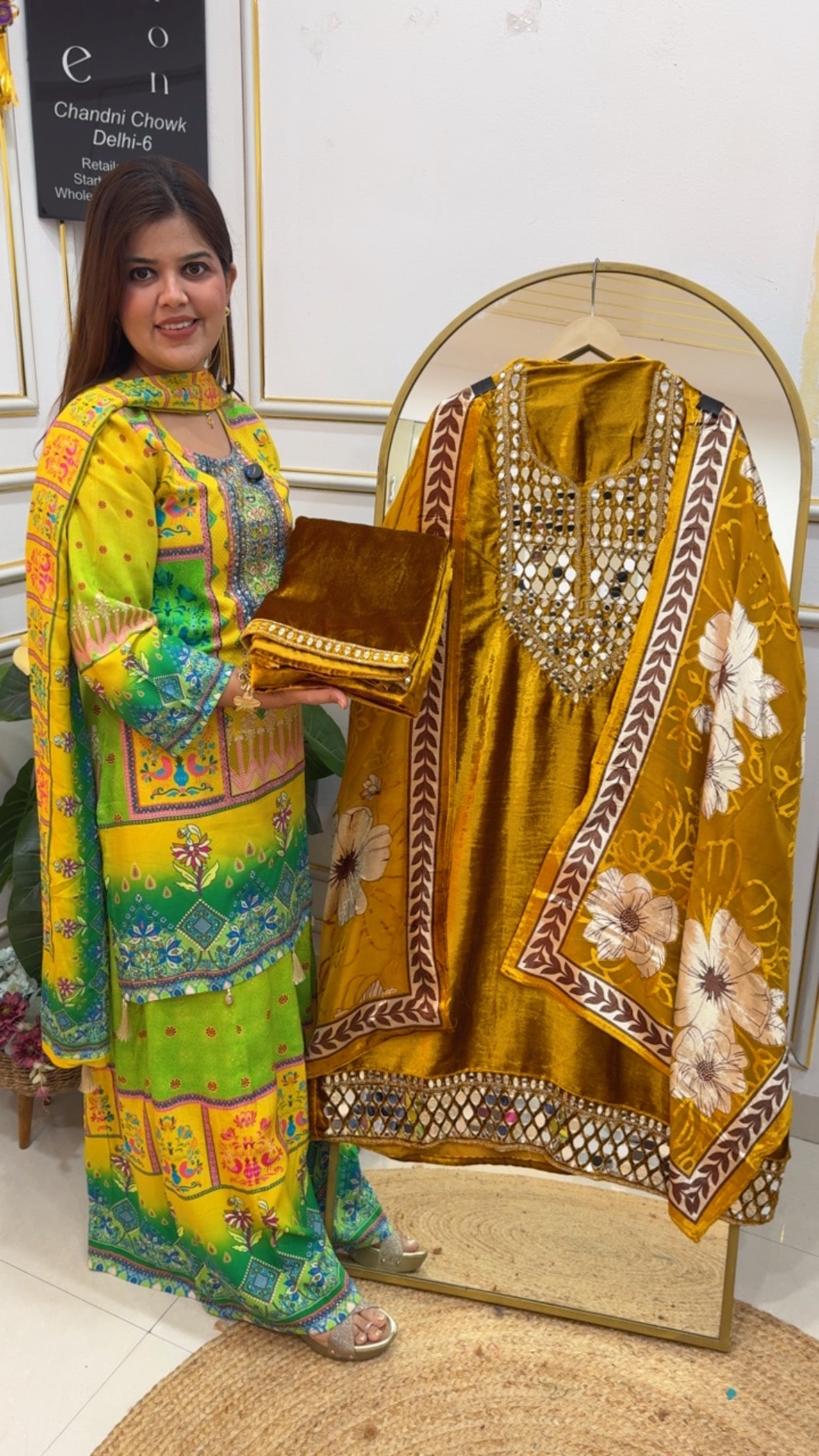 Mirror work special designer Partywear velvet suit material along with unique digital printed Brasso dupatta and pure mirror work bottom price GF798