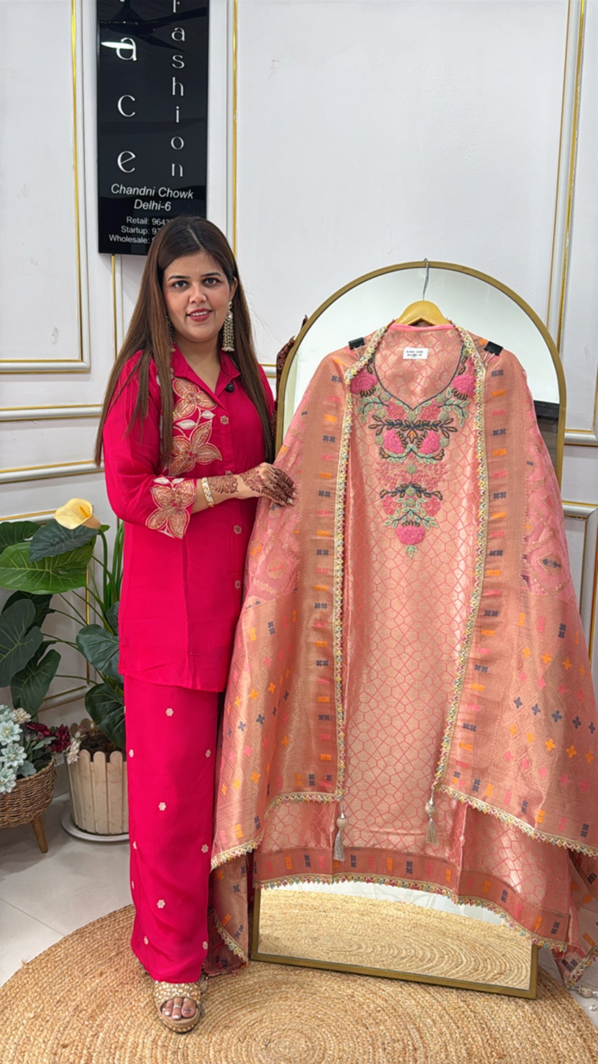 Party Wear Silk Kanjivaram Weaved Suit with Handwork Neck and Matching Weaved Dupatta GF 387