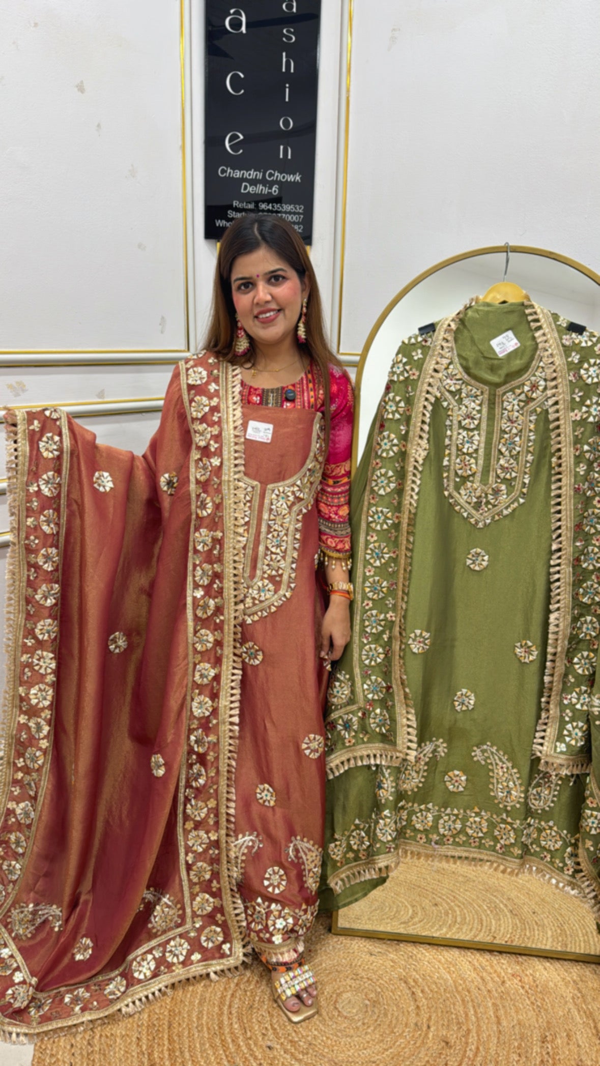 Wedding and festive special heavy designer gota patti pure shimmer silk suit material with heavy gota work dupatta GF633