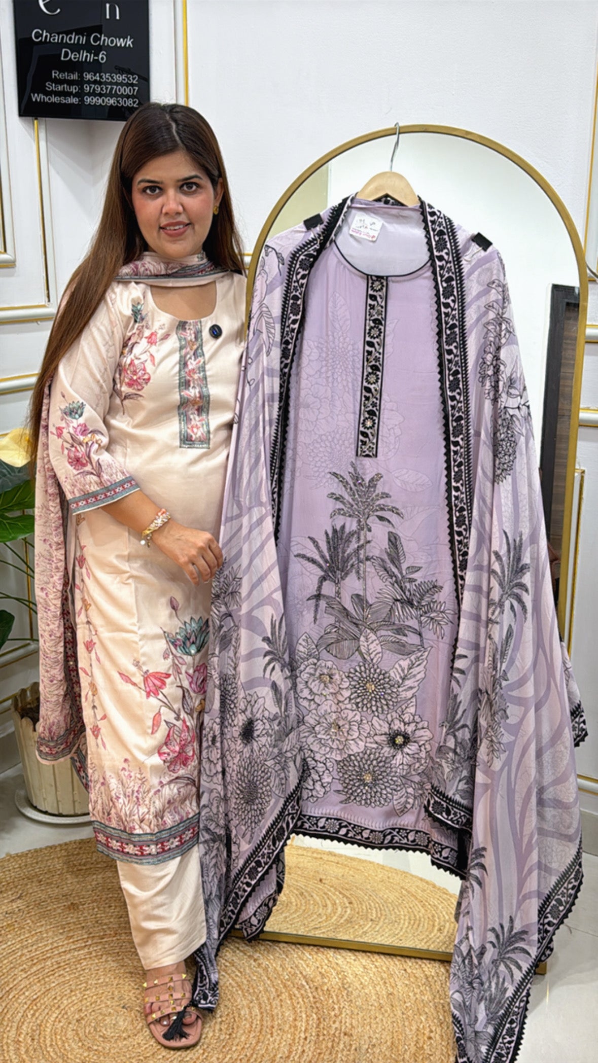 Premium Crepe Suit Material with Karachi Print, Handwork & Crepe Dupatta GF 351