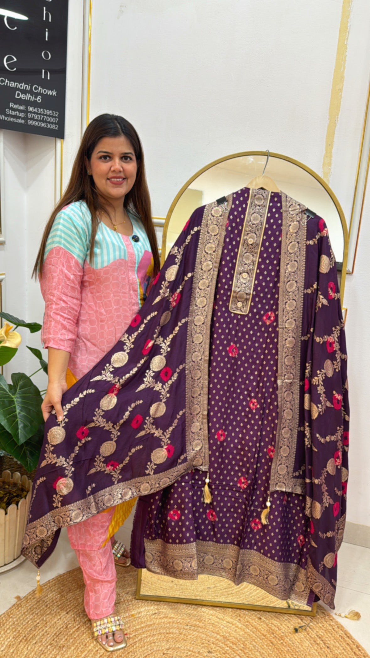 Festival special pure raw silk bandhani style fully weaved suit material along with full bandhani style weaved dupatta GF 605