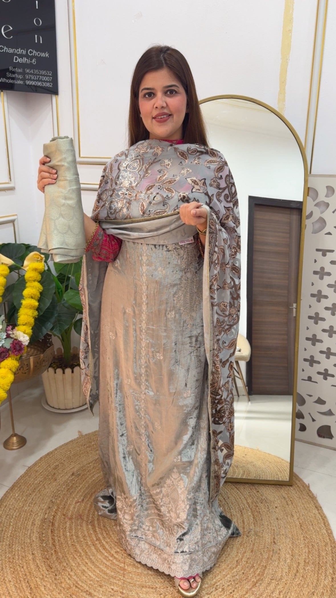 Premium pure designer velvet suit material with brocket dupatta along with brocket silk bottom GF713