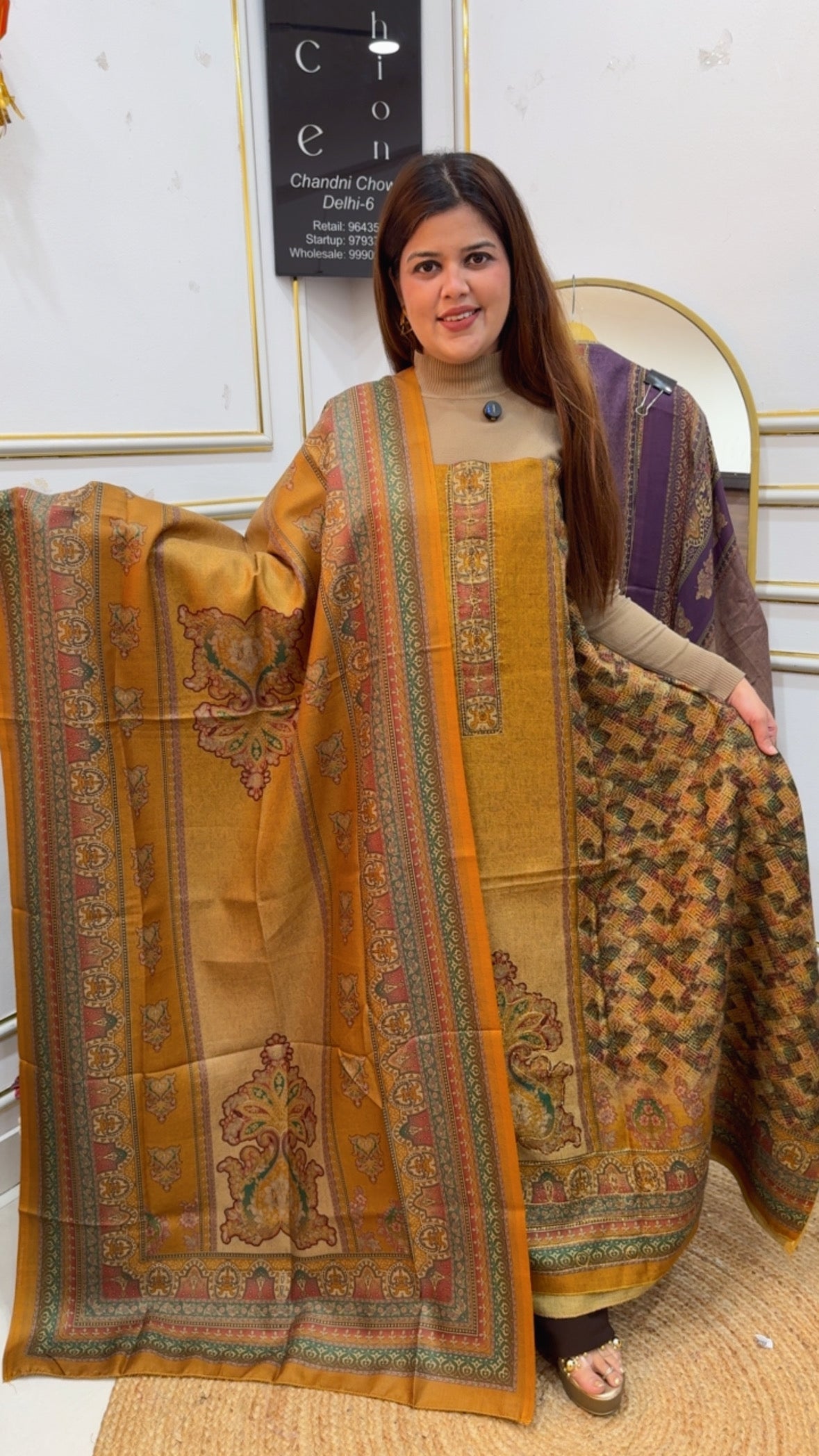 Winter pashmina warm and classy pure printed with swaroski highlighted pashmina suit material with pashmina shawl and bottom GF873