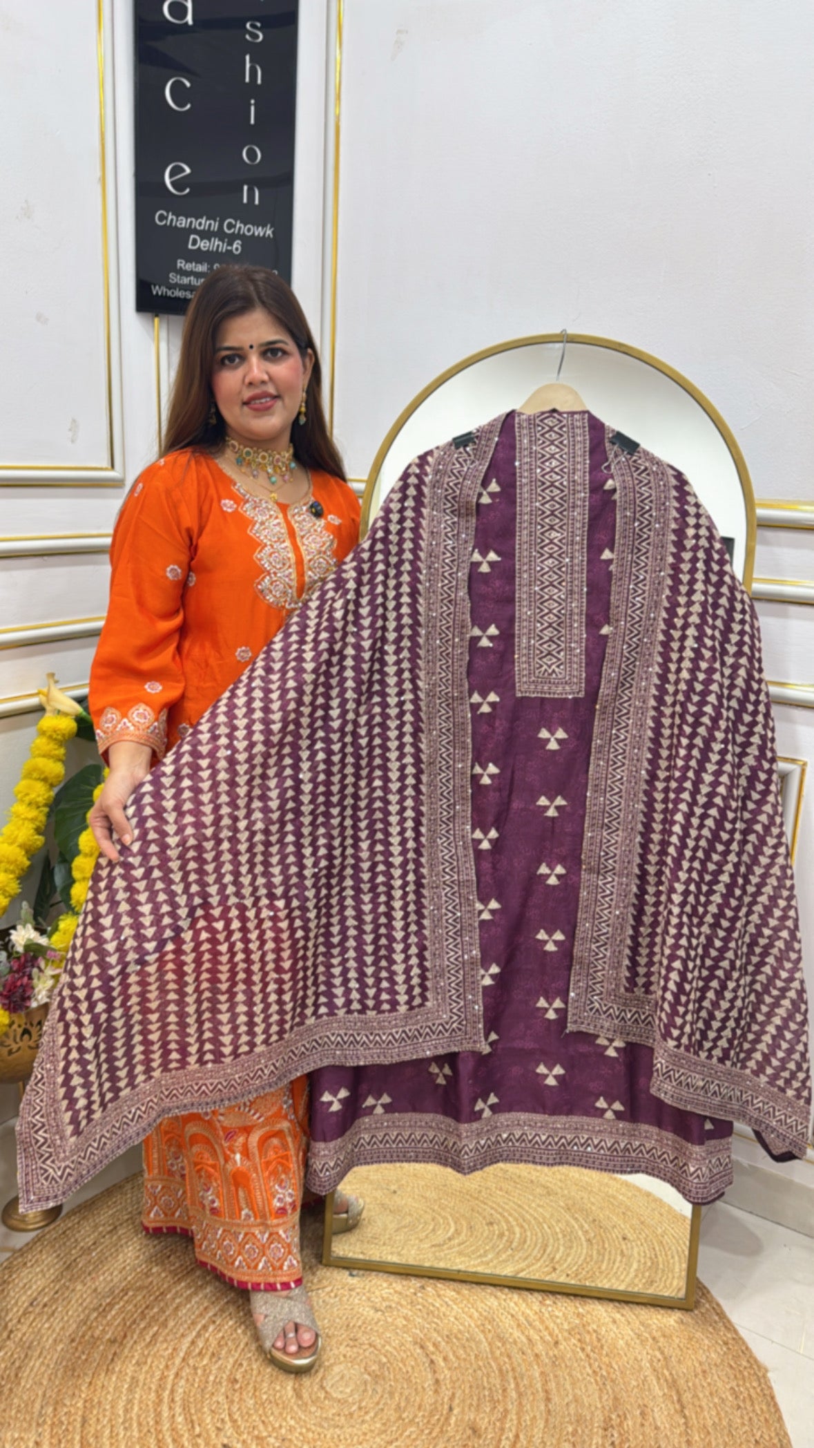 Pure super soft chanderi silk with the katha embroidery all over shirt and dupatta GF 649