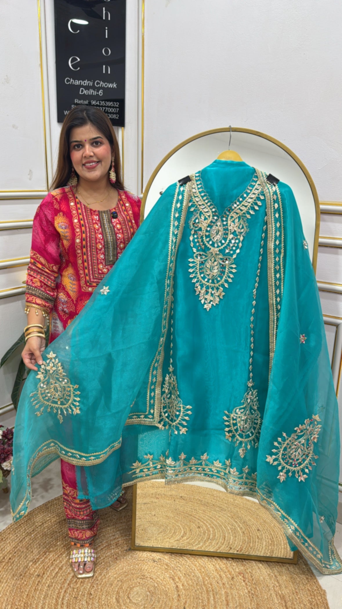 Huge demanded gota work soft tissue shimmer silk suit material with beautiful gota motive all over shirt and dupatta GF631