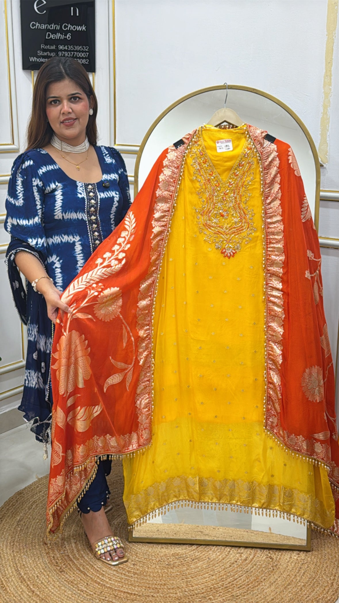 Wedding &amp; Partywear Special Handwork Pure Organza Silk Suit with Weaved Dupatta GF 568