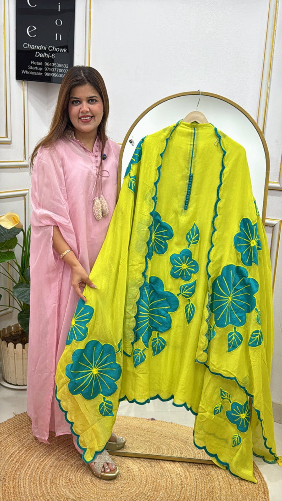 Trending Mul Chanderi Suit with Full Applique Work & Matching Dupatta GF 331