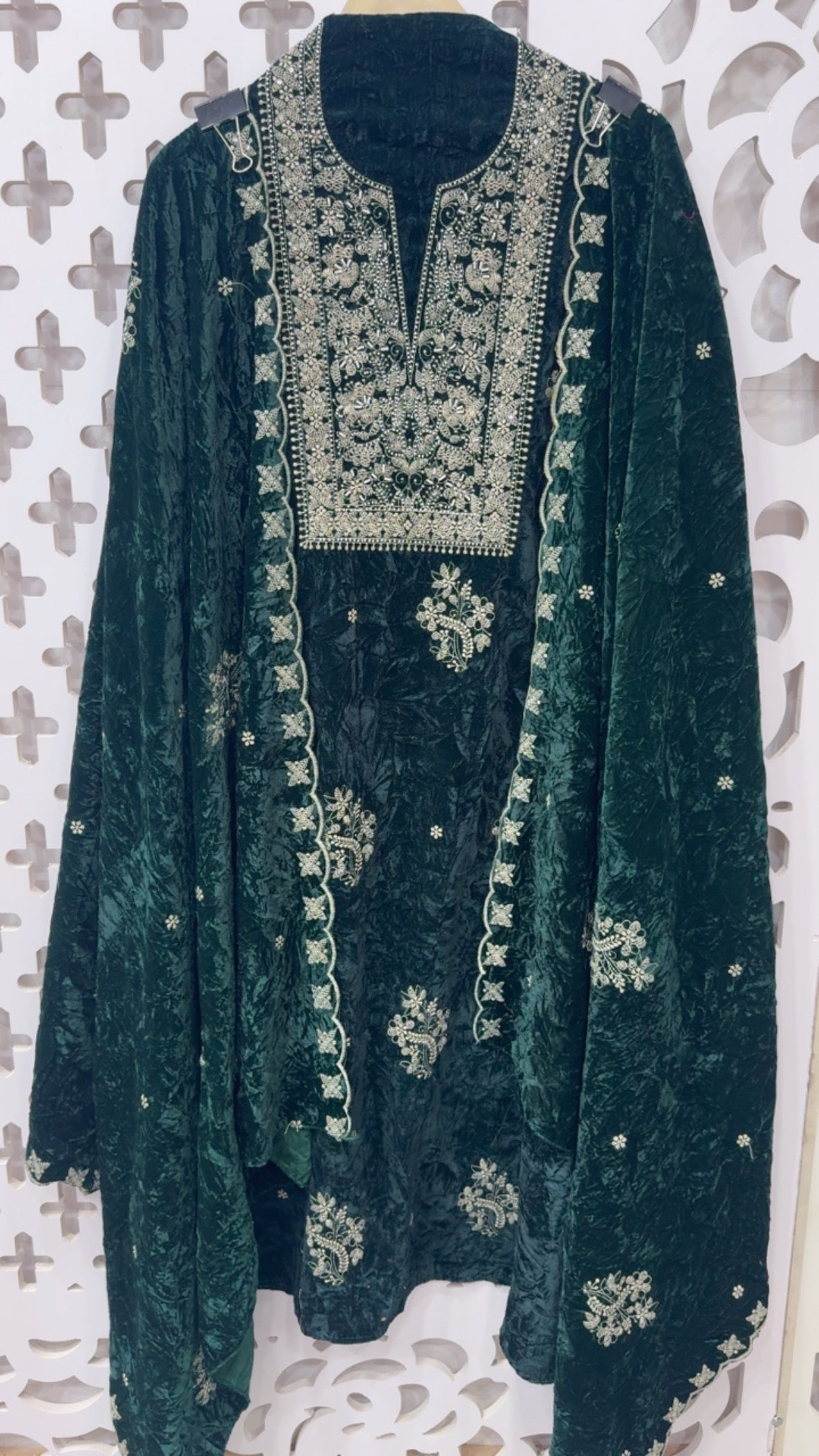winter special soft and royal crushed velvet embroidered suit material with crushed velvet embroidered dupatta  GF845