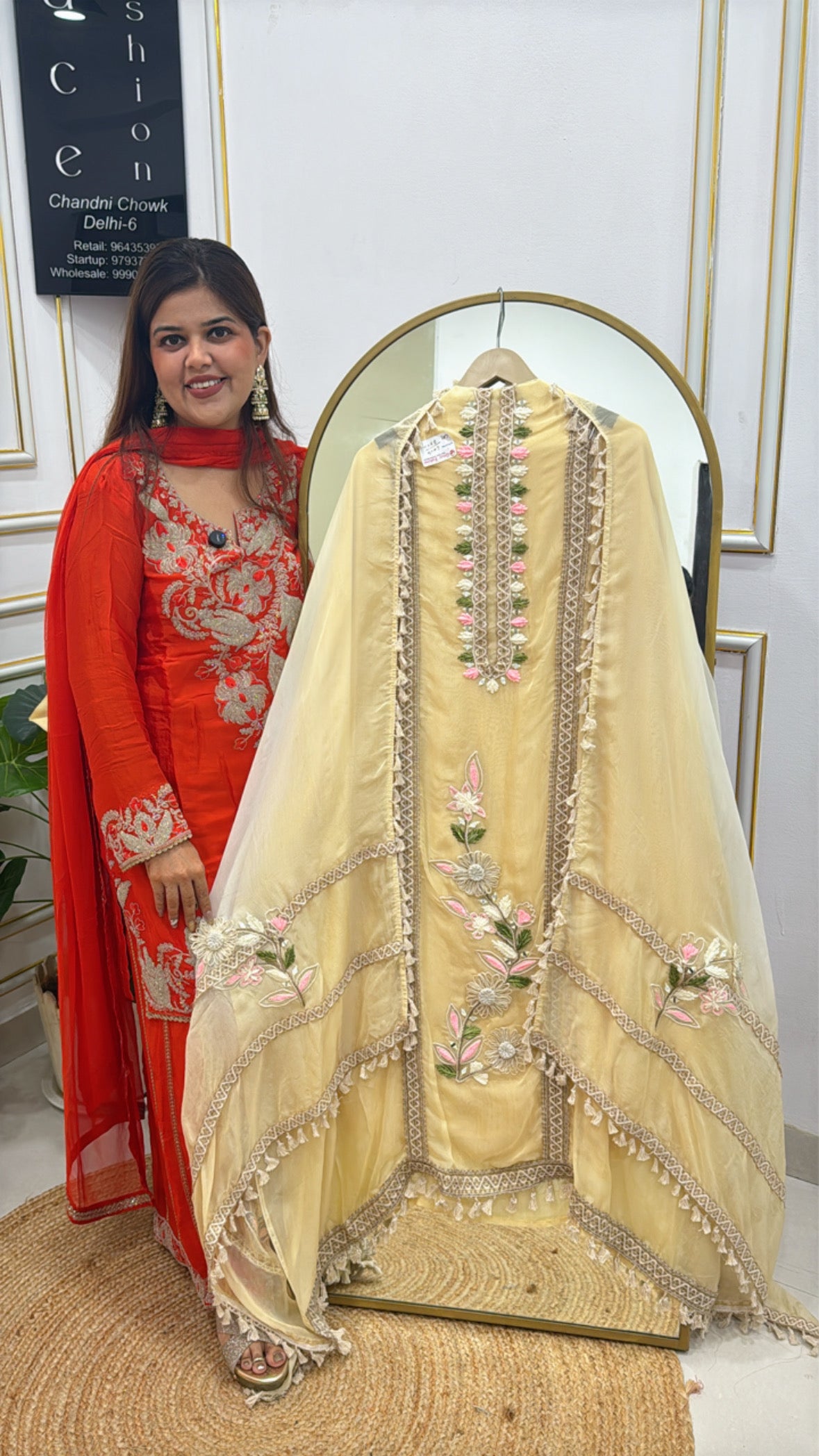 Organza Unstitched Suit with Mirror &amp; Thread Work GF 283