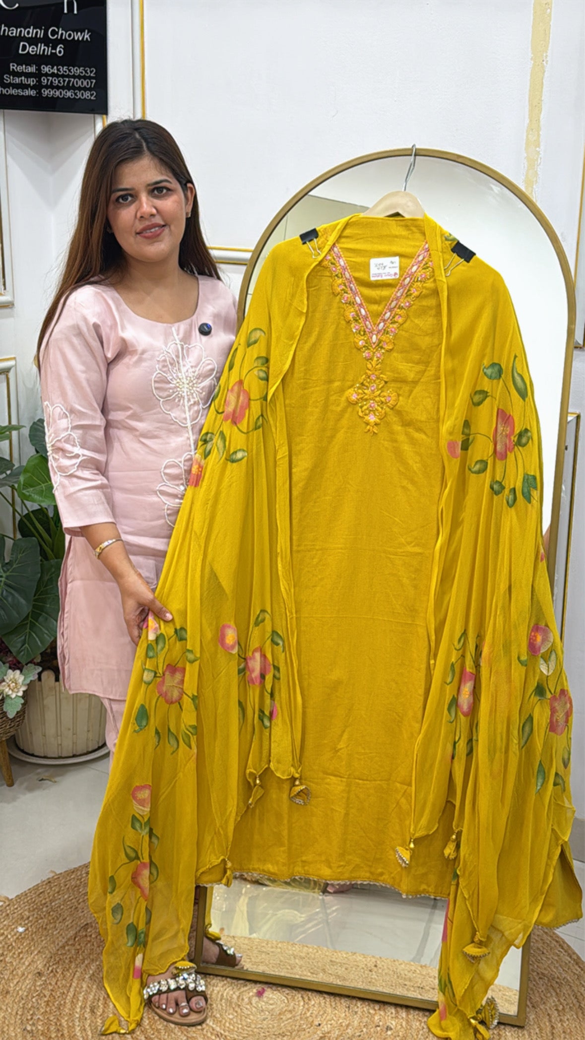 Pure Heavy Khadi Linen Suit with Brush Painted Chiffon Dupatta GF 466