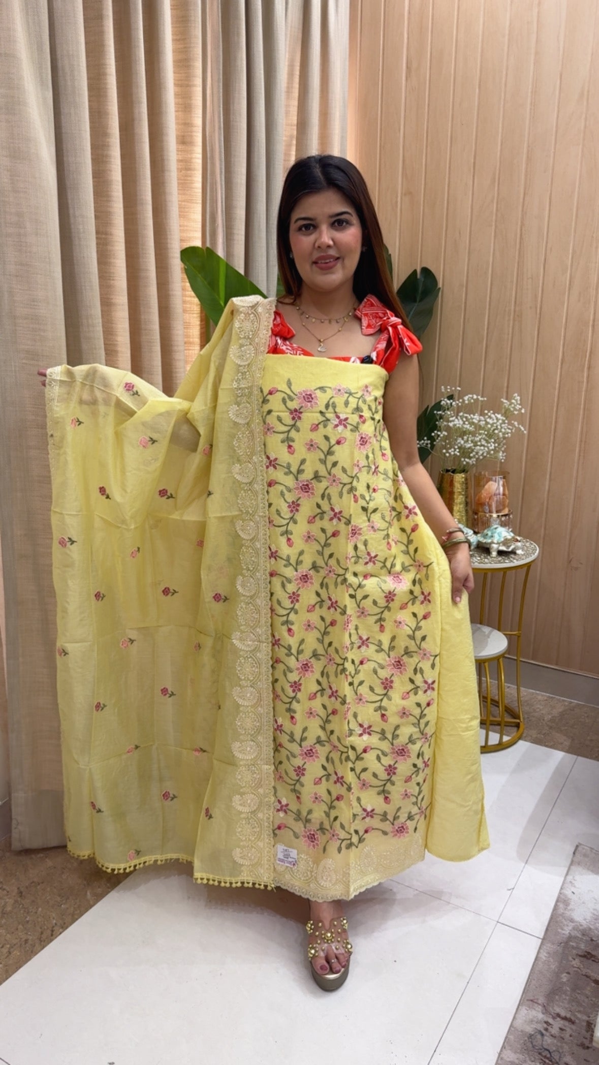Pure cotton super elegant embroidered beautiful suit material along with classic embroidered dupatta GF1181 Yellow